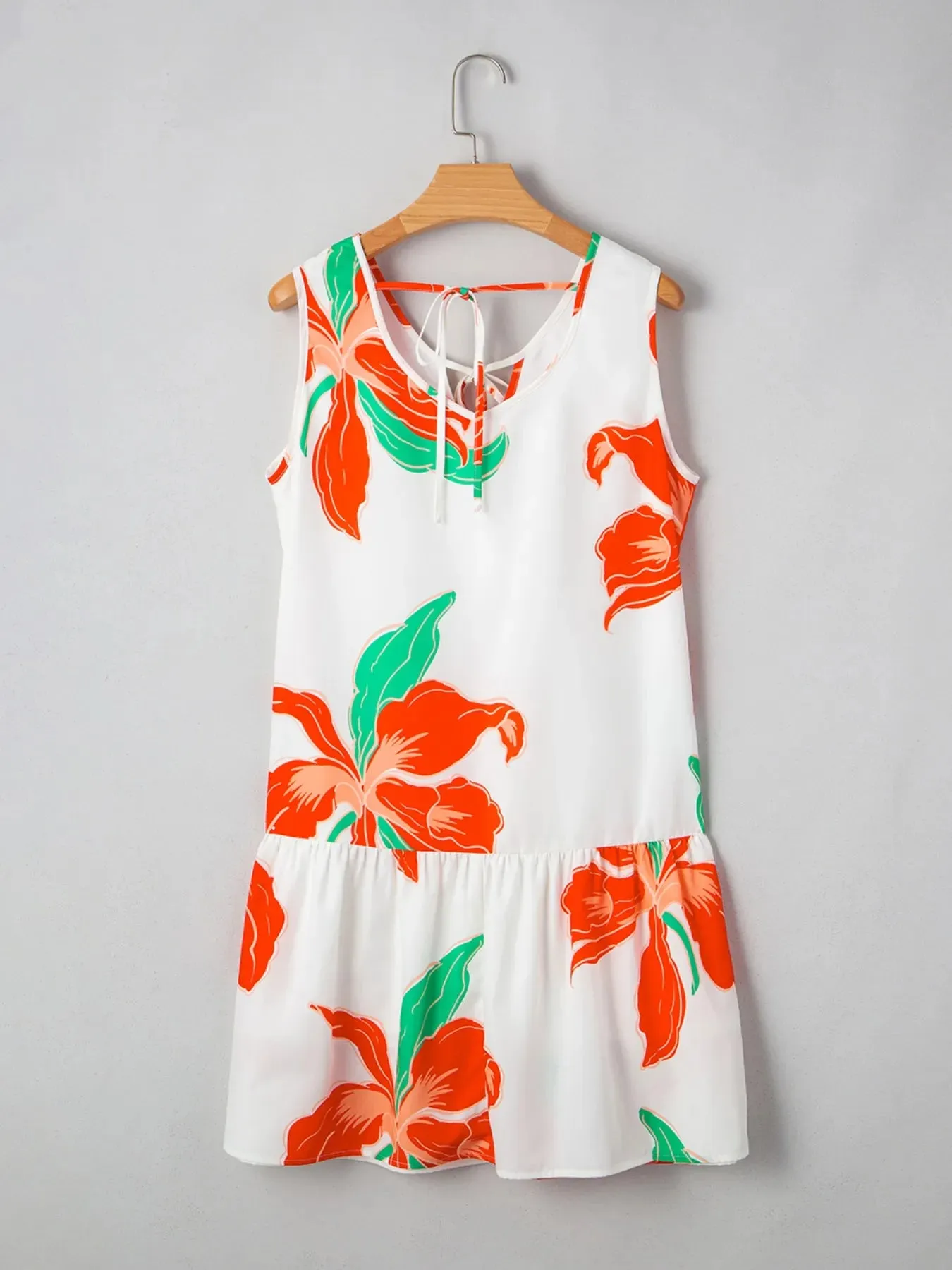 Floral Tie Neck Sleeveless Ruffled Sundress sold by Charming Charlie product image thumbnail 4