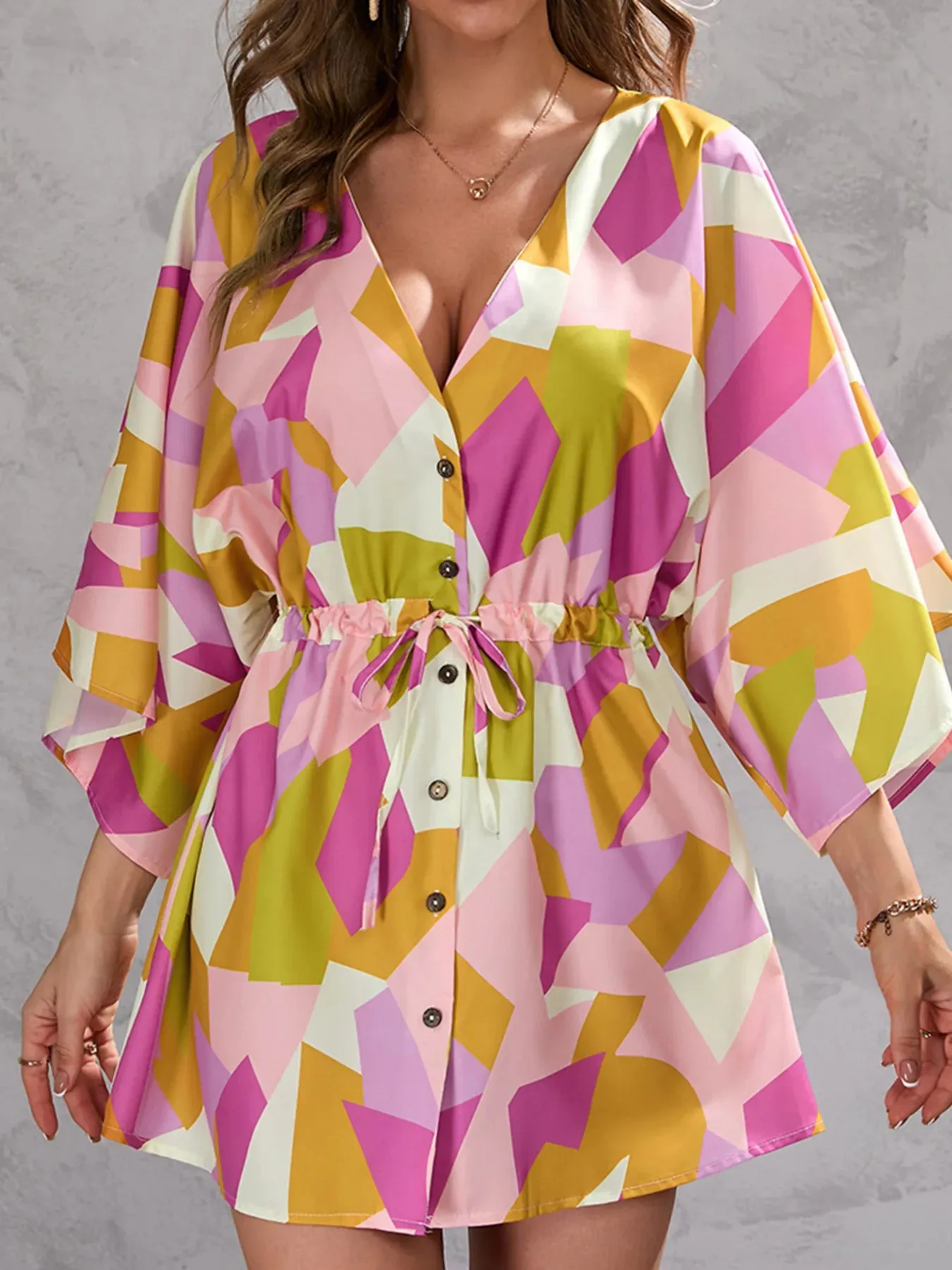 Color Block Drawstring Waist Button Up Dress sold by Charming Charlie product image thumbnail 3