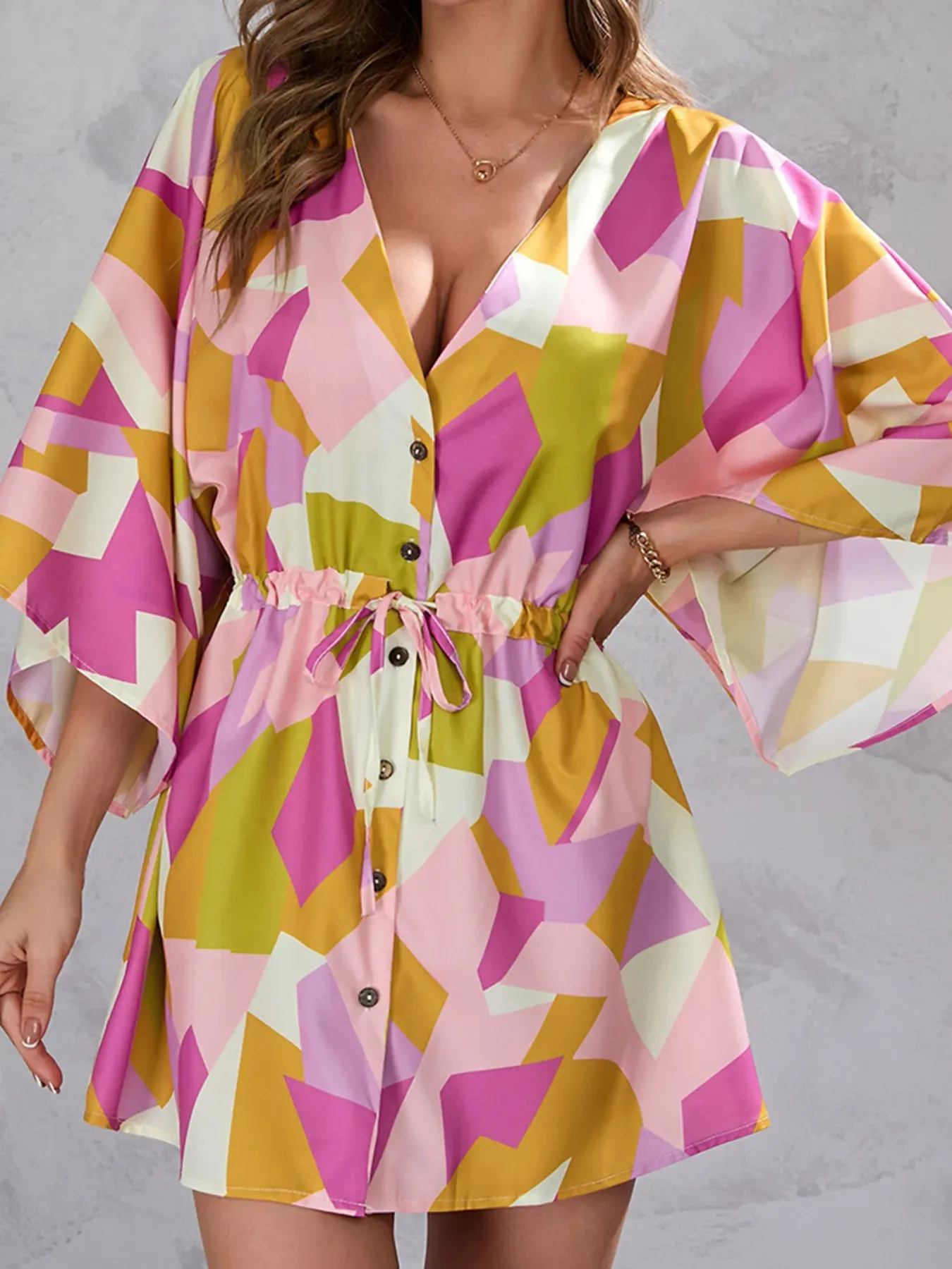 Color Block Drawstring Waist Button Up Dress sold by Charming Charlie product image thumbnail 4