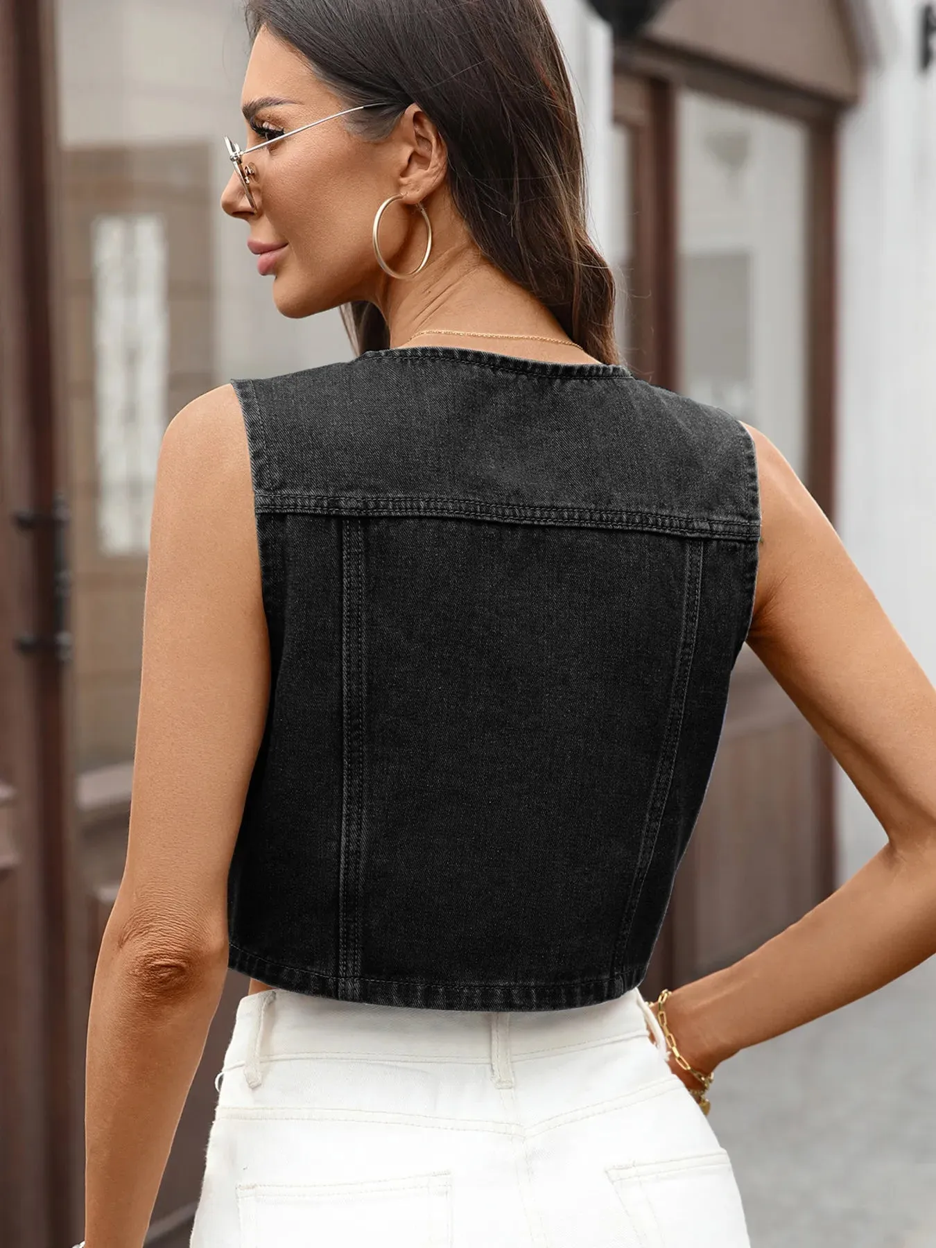 Button Up Sleeveless Denim Vest sold by Charming Charlie product image thumbnail 3