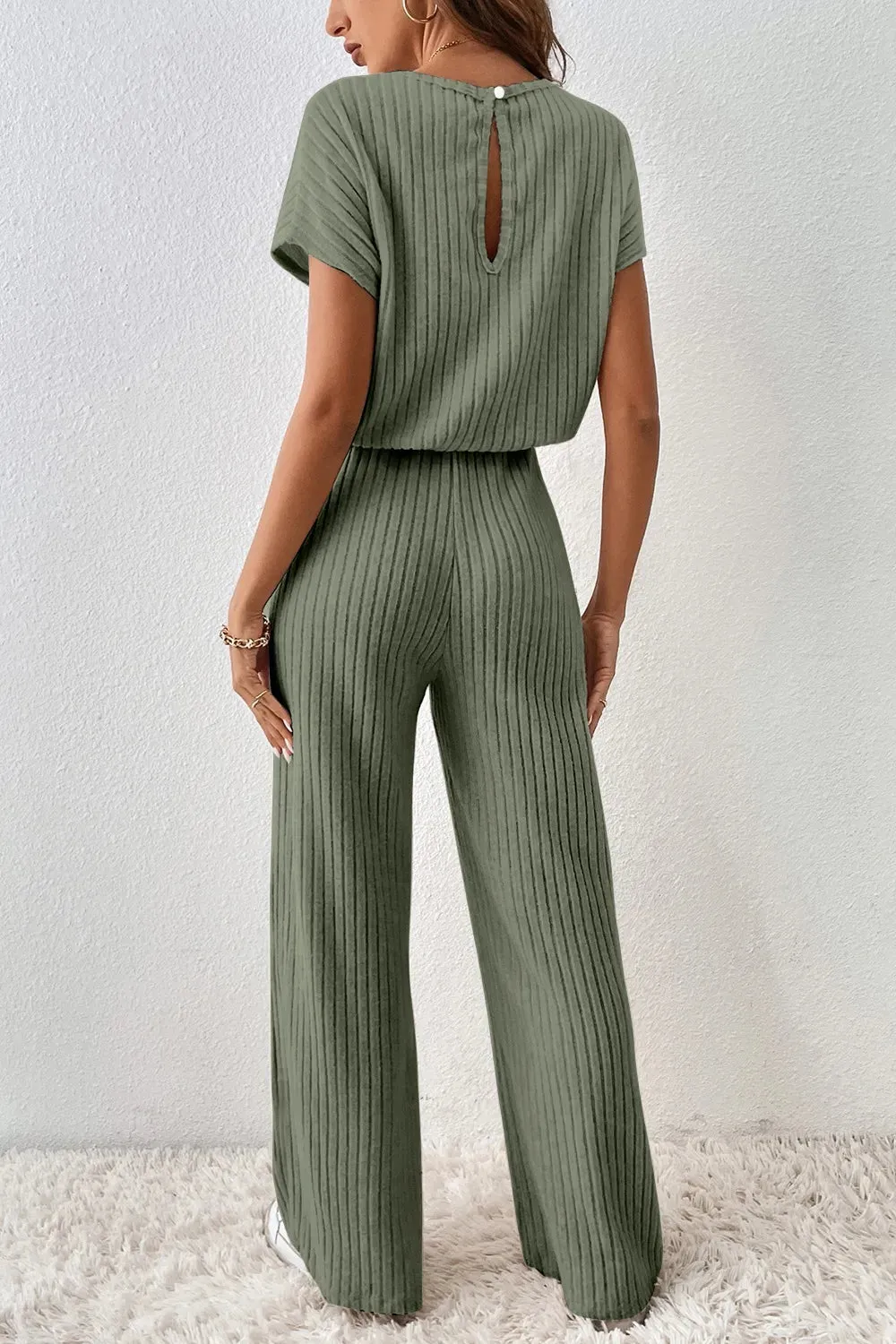 Ribbed Short Sleeve Wide Leg Jumpsuit sold by Charming Charlie product image thumbnail 3