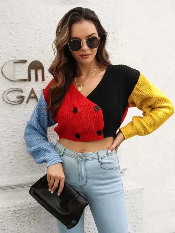 Color Block Cropped Button Front Cardigan sold by Charming Charlie