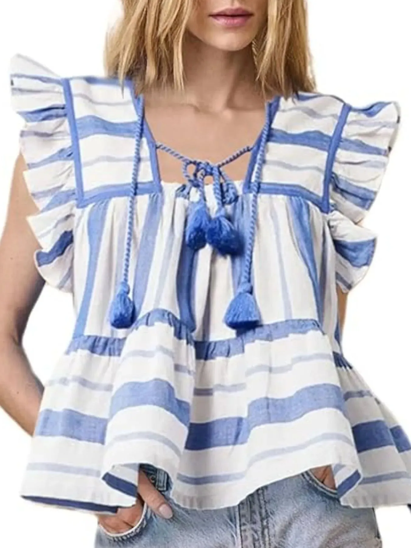 Tassel Ruffled Striped Blouse sold by Charming Charlie product image thumbnail 3