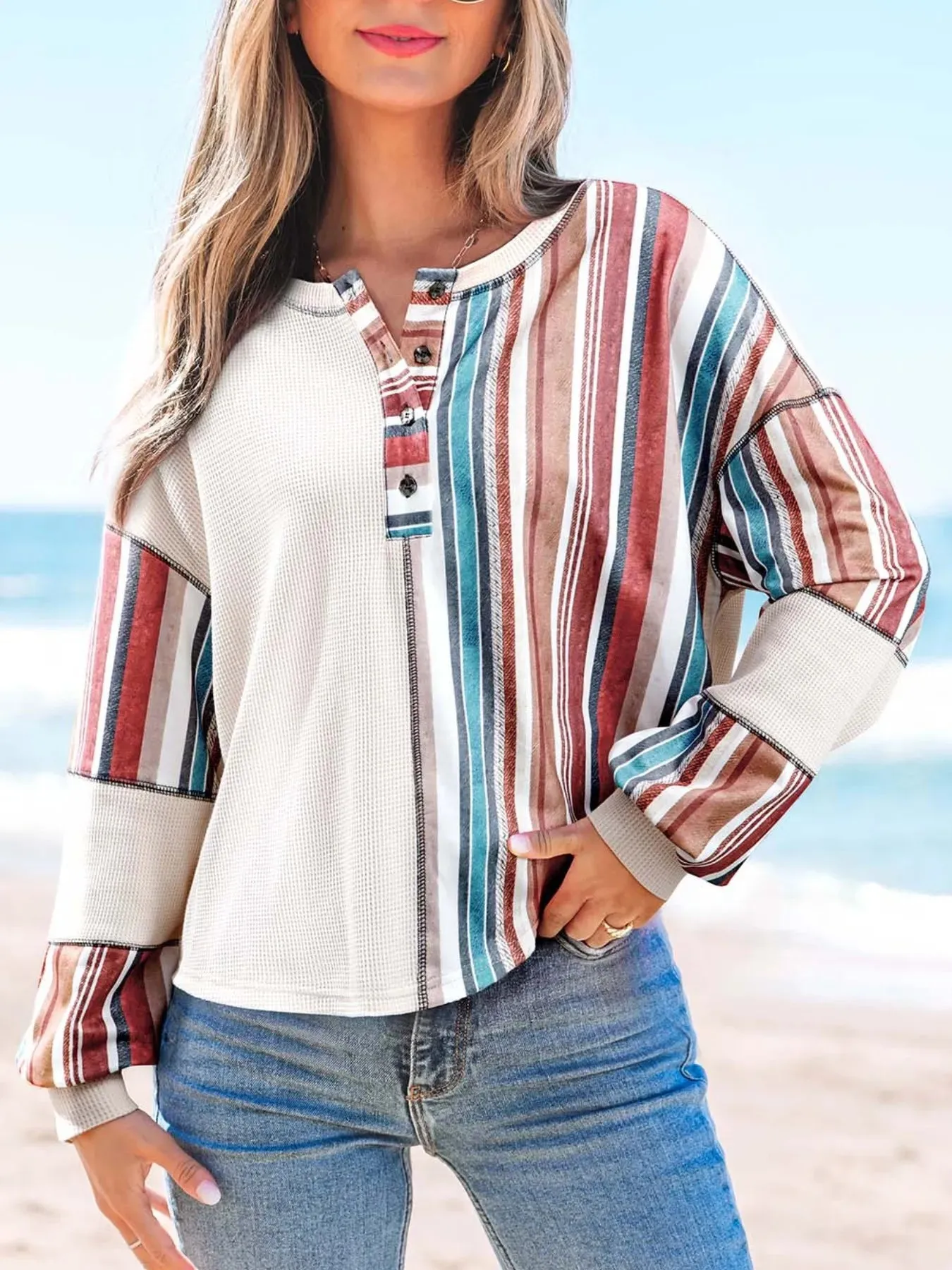Color Block Striped Long Sleeve Top sold by Charming Charlie product image thumbnail 2