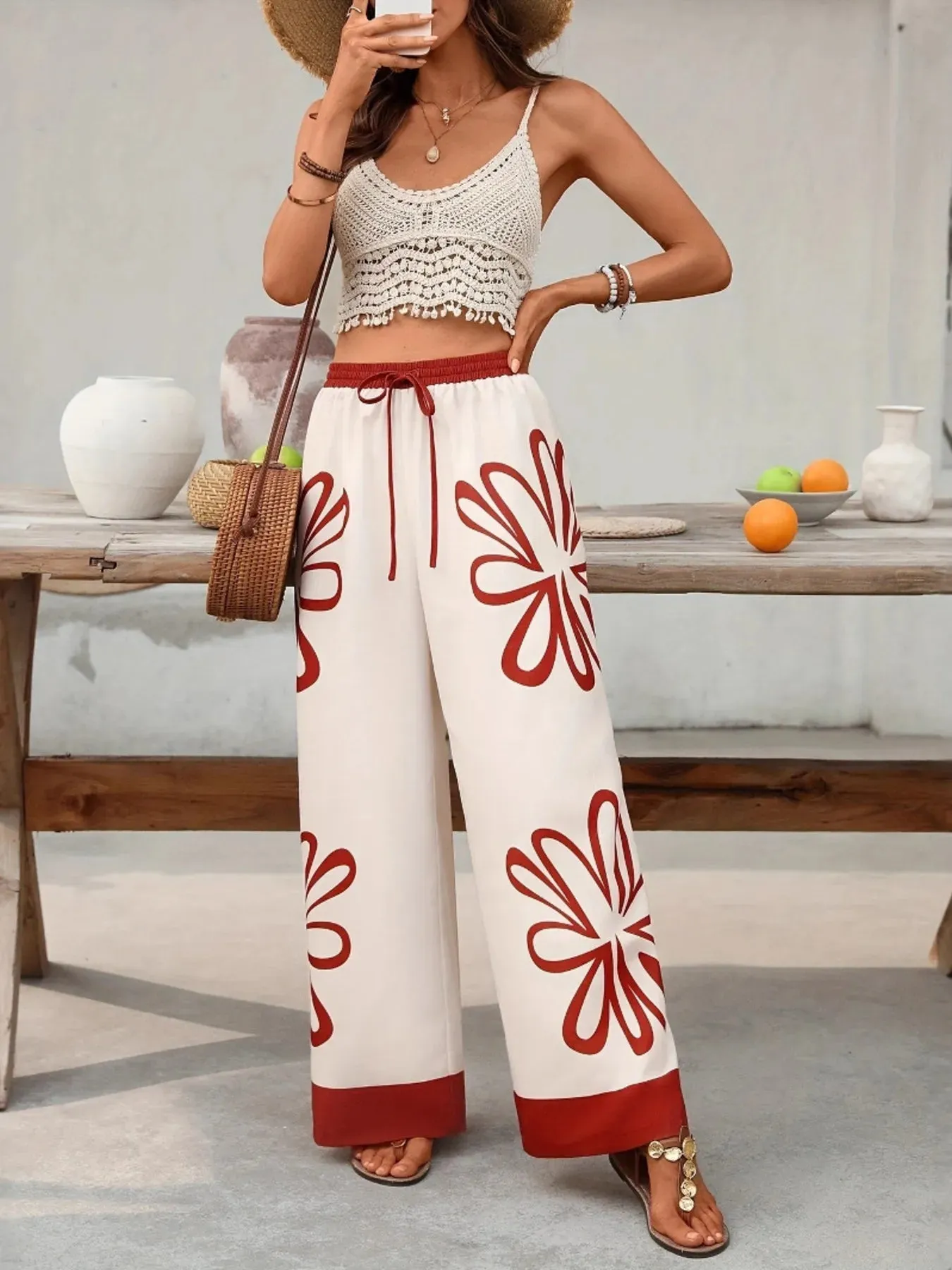 Floral Drawstring Wide Leg Pants sold by Charming Charlie product image thumbnail 4