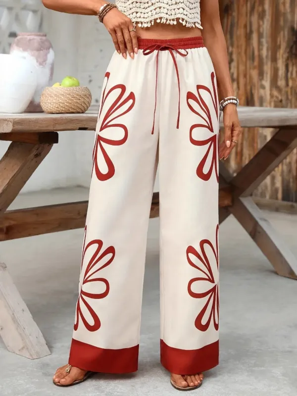 Floral Drawstring Wide Leg Pants sold by Charming Charlie