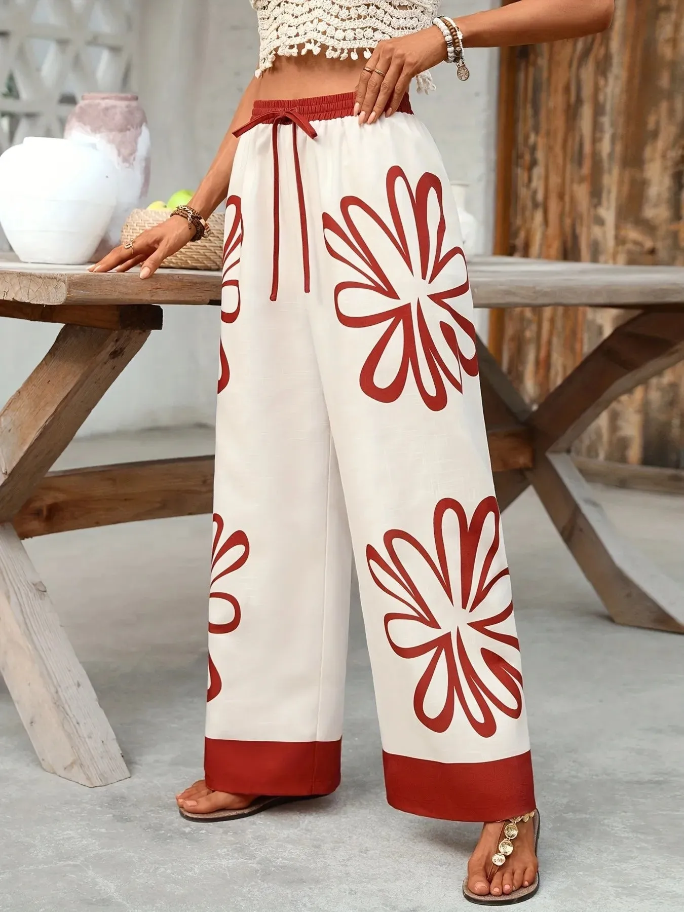 Floral Drawstring Wide Leg Pants sold by Charming Charlie product image thumbnail 5