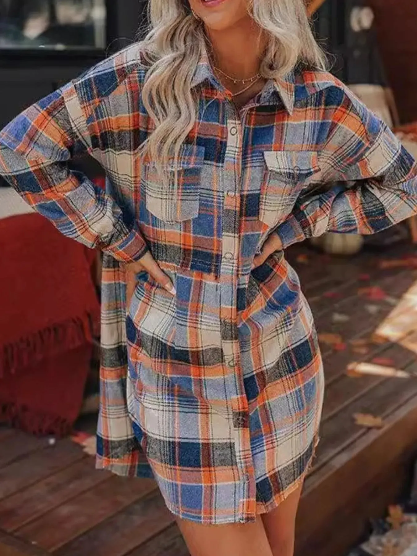 Plaid Long Sleeve Shirt Dress sold by Charming Charlie product image thumbnail 2