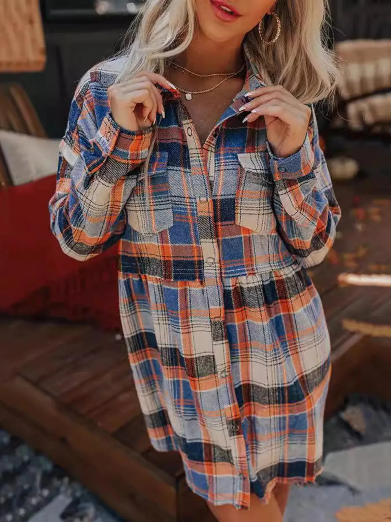 Plaid Long Sleeve Shirt Dress sold by Charming Charlie product image thumbnail 5