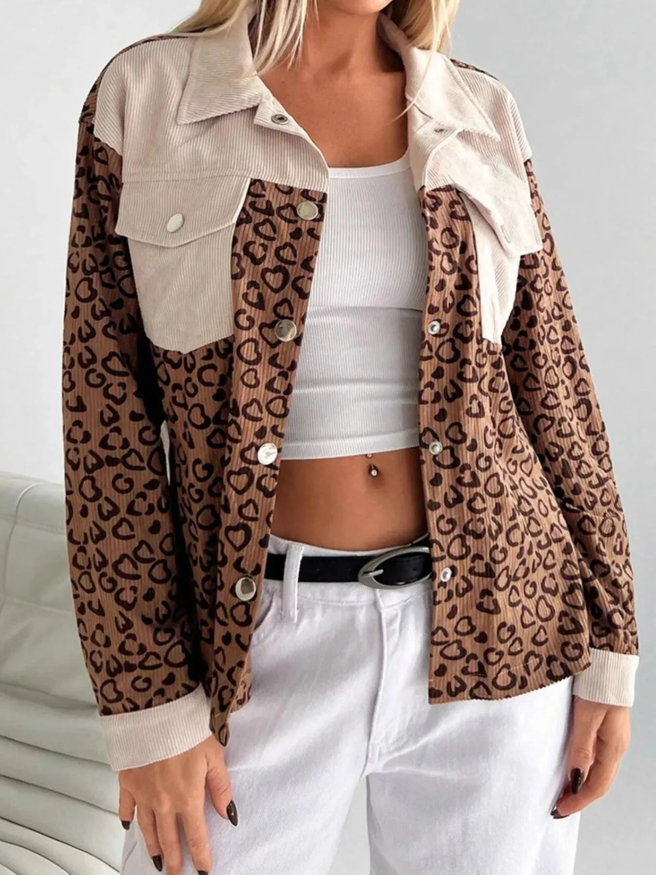 Leopard Long Sleeve Jacket with Chest Pockets sold by Charming Charlie product image thumbnail 2