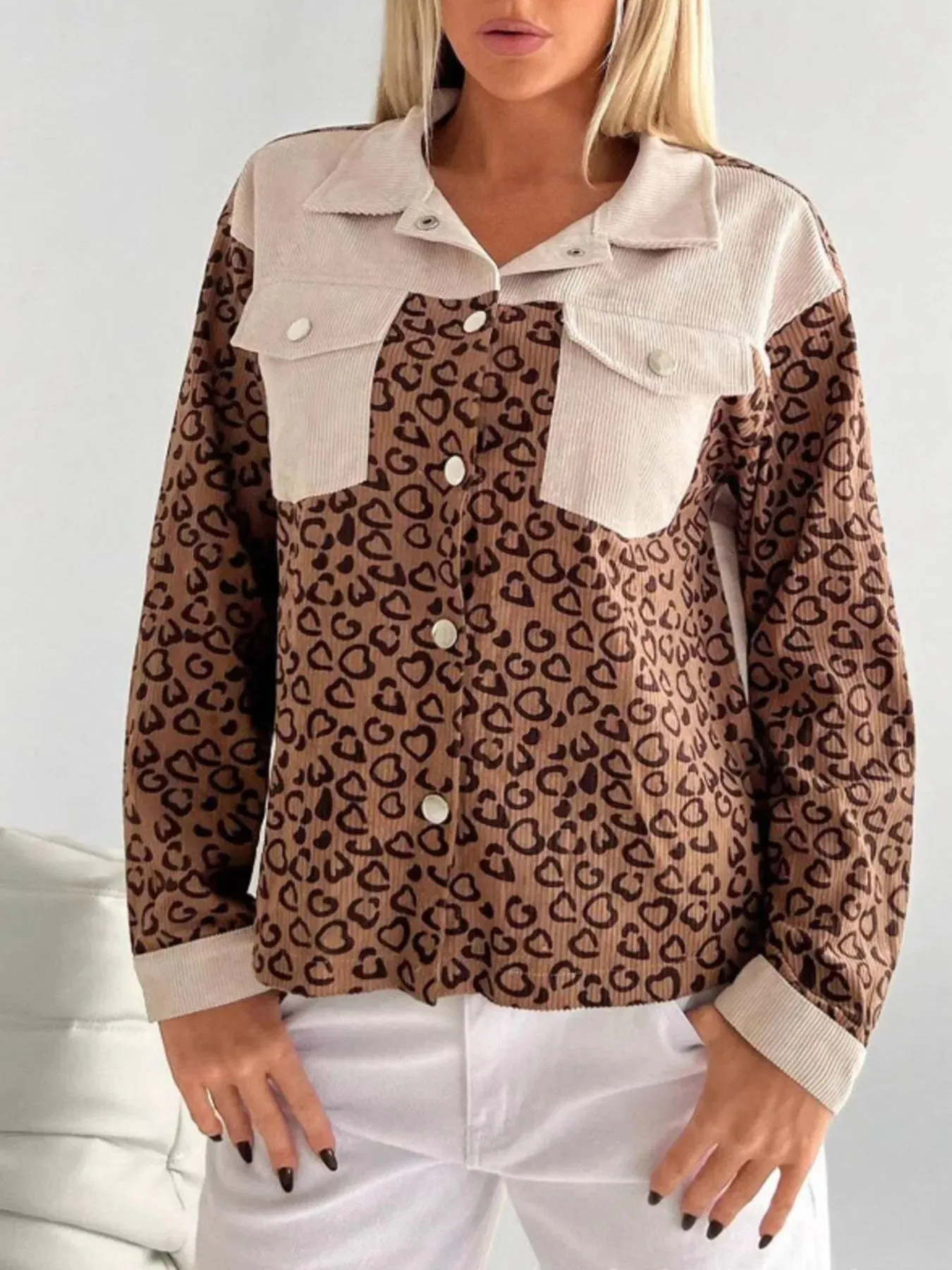 Leopard Long Sleeve Jacket with Chest Pockets sold by Charming Charlie product image thumbnail 3