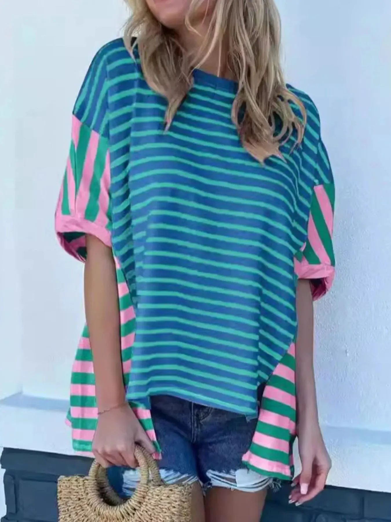 Colorful Striped Oversized T-Shirt sold by Charming Charlie product image thumbnail 2