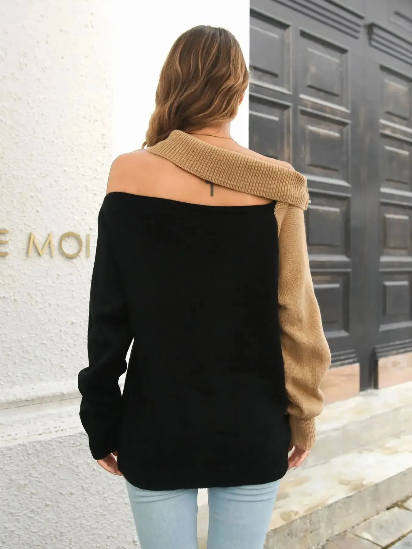 Asymmetrical Color Block Long Sleeve Sweater sold by Charming Charlie product image thumbnail 4