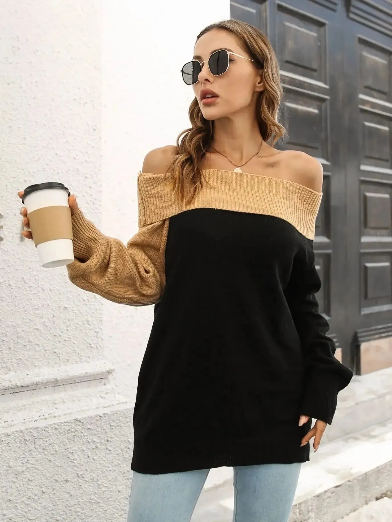 Asymmetrical Color Block Long Sleeve Sweater sold by Charming Charlie product image thumbnail 3