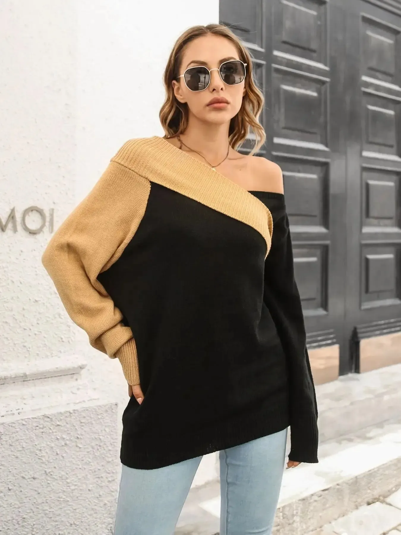 Asymmetrical Color Block Long Sleeve Sweater sold by Charming Charlie