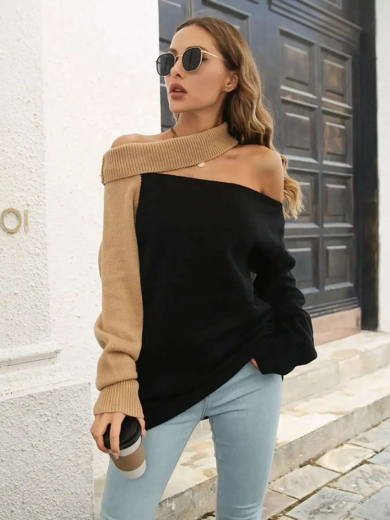 Asymmetrical Color Block Long Sleeve Sweater sold by Charming Charlie product image thumbnail 2