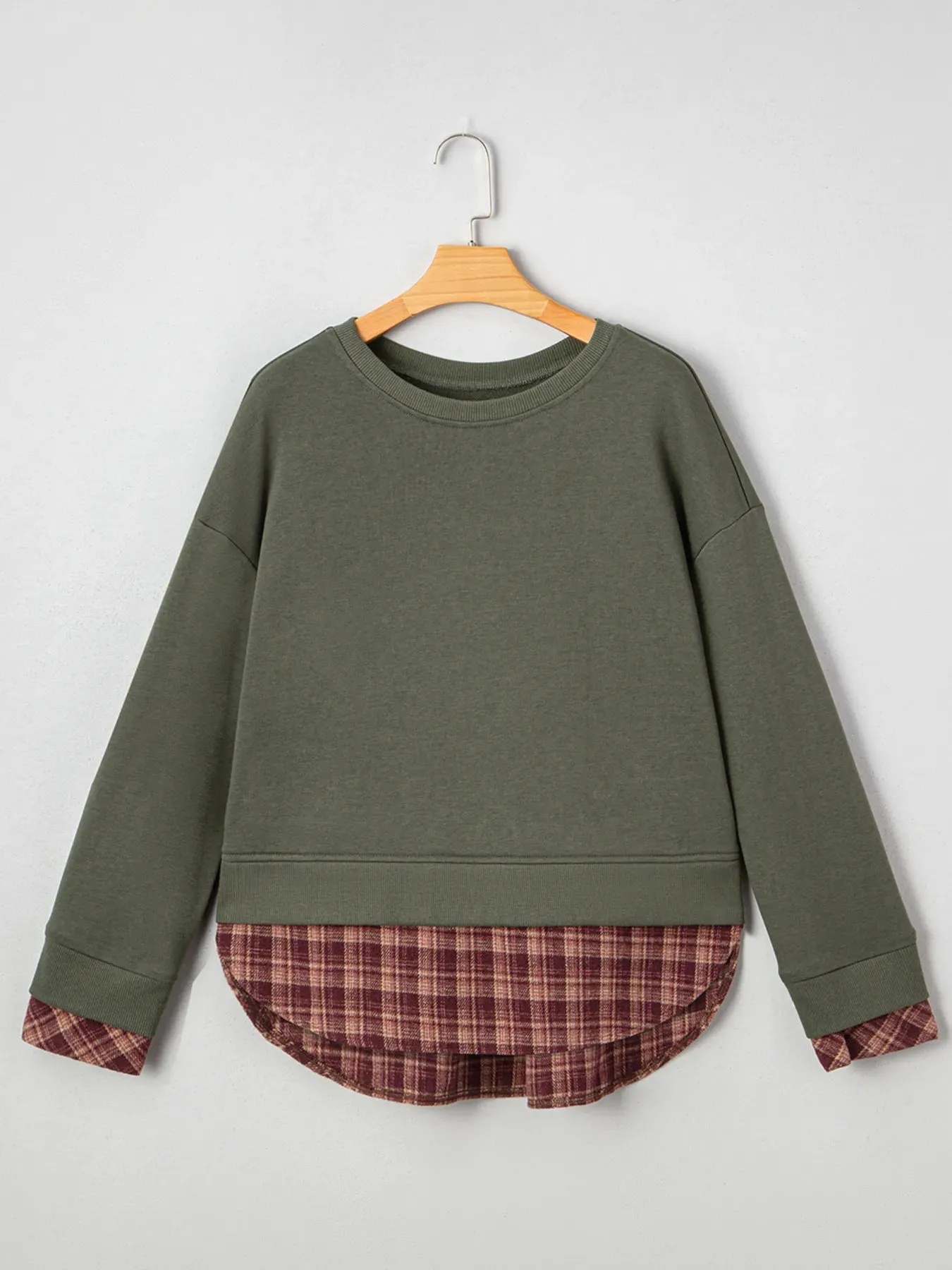 Plaid Patchwork Drop Shoulder Sweatshirt sold by Charming Charlie product image thumbnail 4