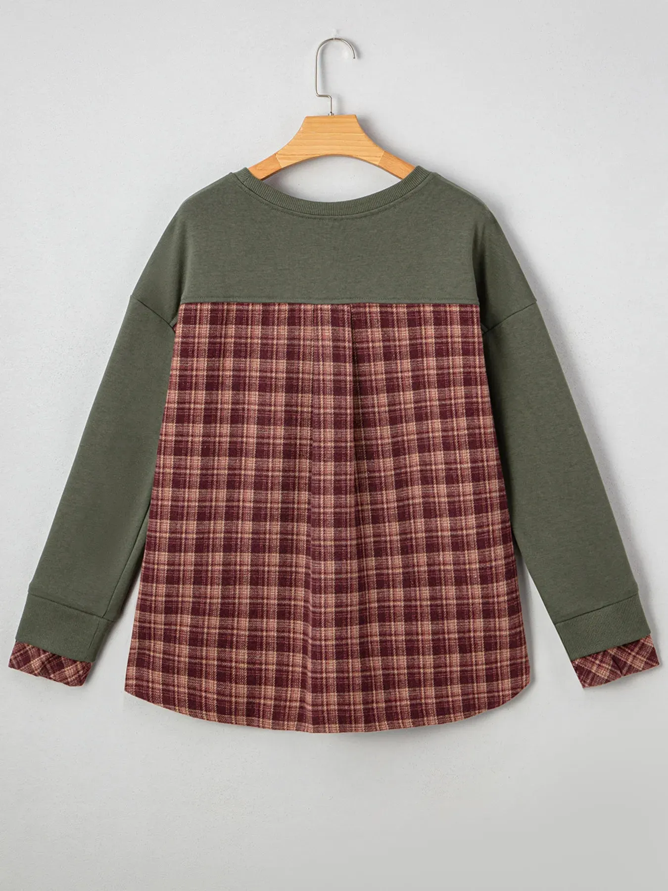 Plaid Patchwork Drop Shoulder Sweatshirt sold by Charming Charlie product image thumbnail 5