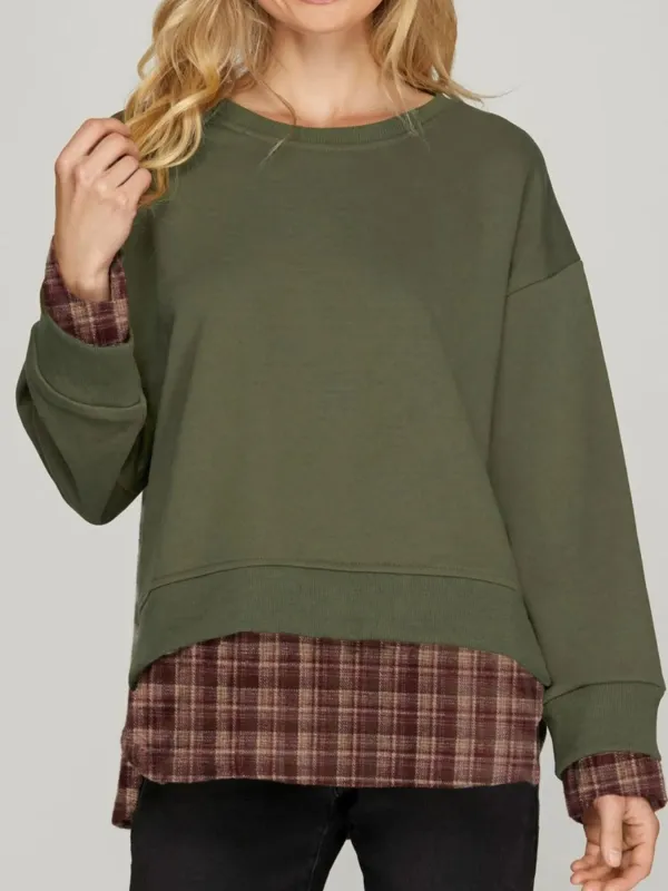 Plaid Patchwork Drop Shoulder Sweatshirt sold by Charming Charlie