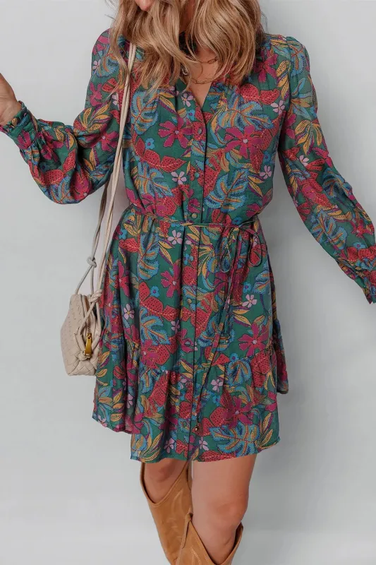 Floral Button-Down Ruffled Hem Shirt Dress sold by Charming Charlie