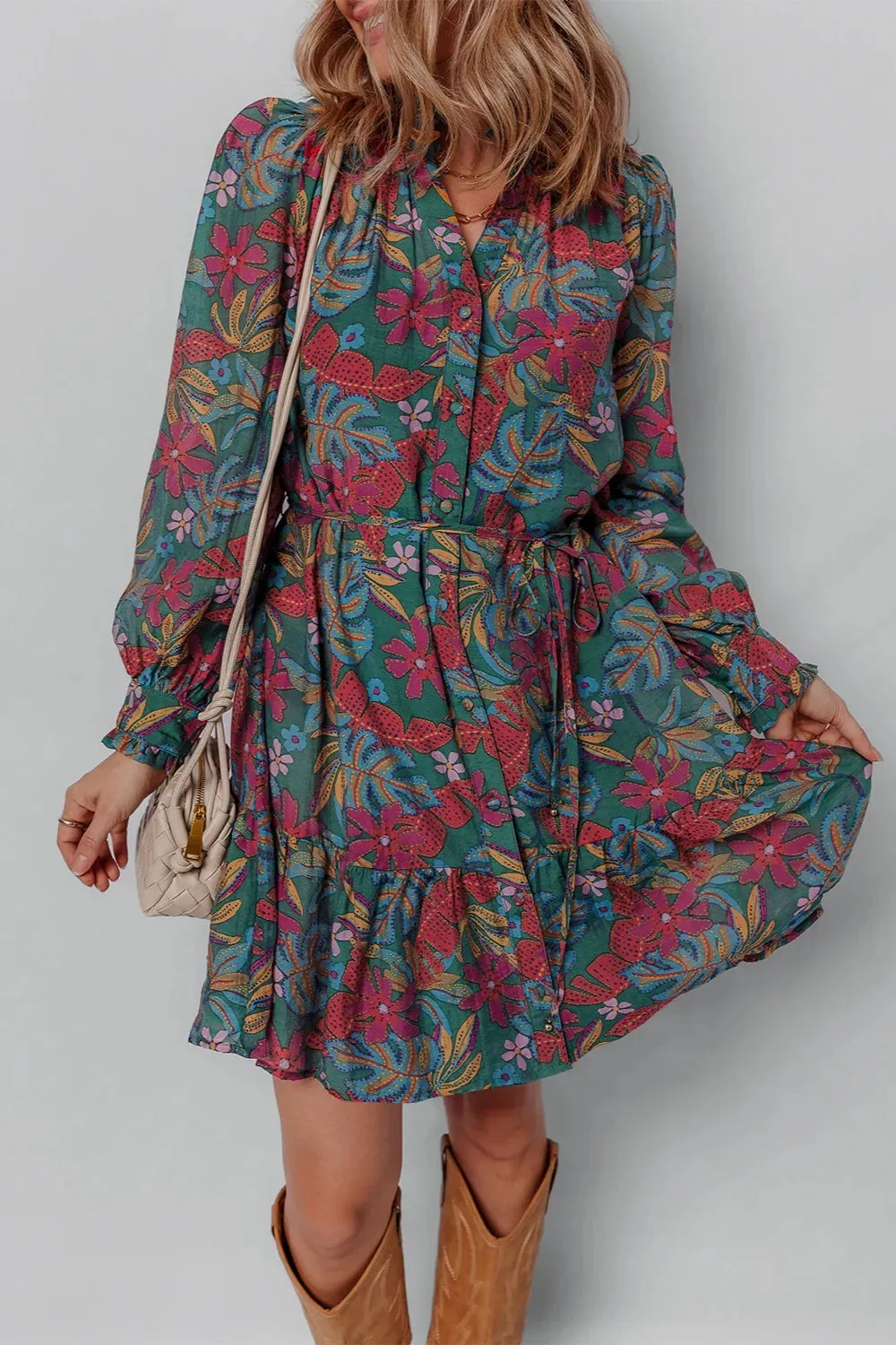 Floral Button-Down Ruffled Hem Shirt Dress sold by Charming Charlie product image thumbnail 3