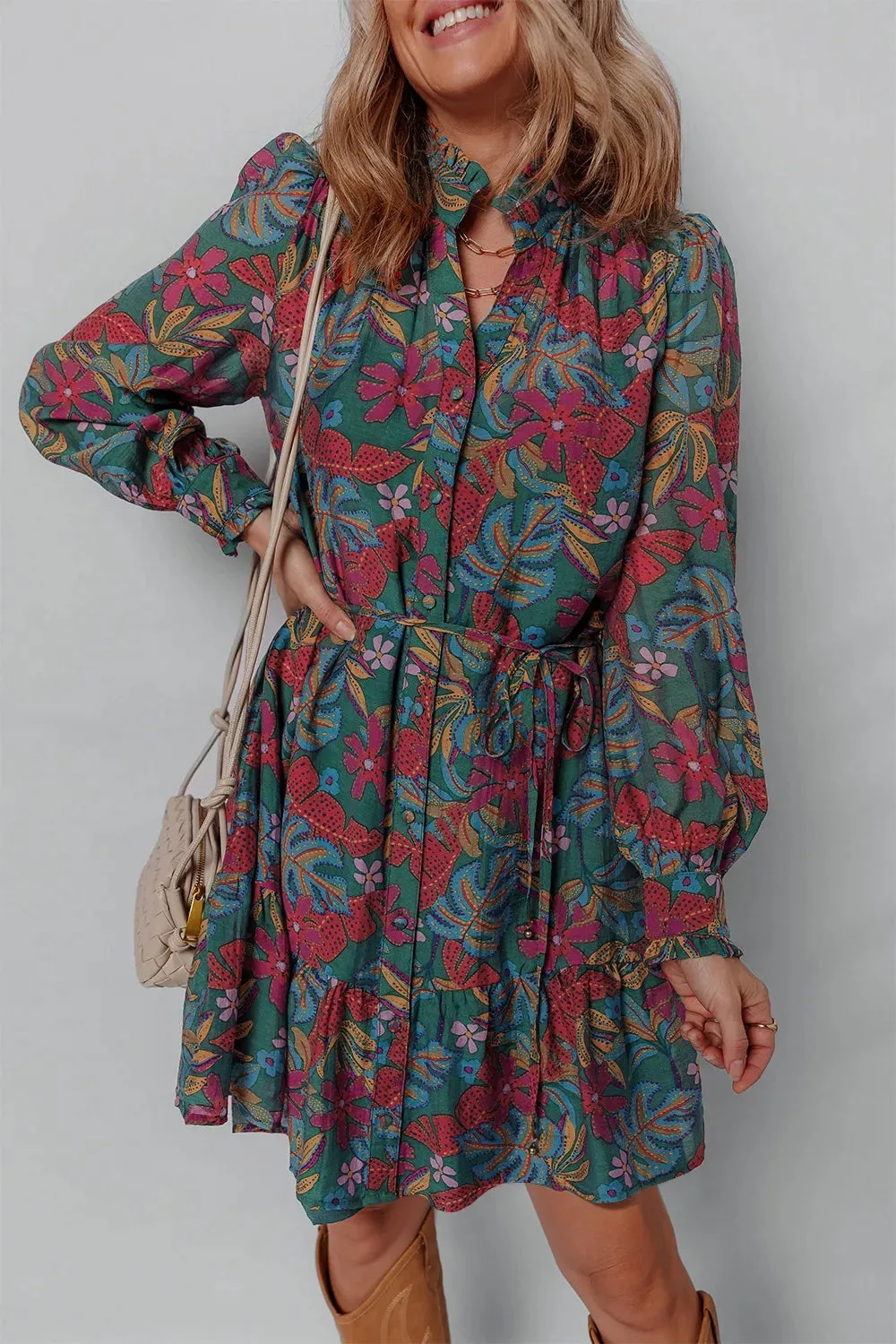 Floral Button-Down Ruffled Hem Shirt Dress sold by Charming Charlie product image thumbnail 5