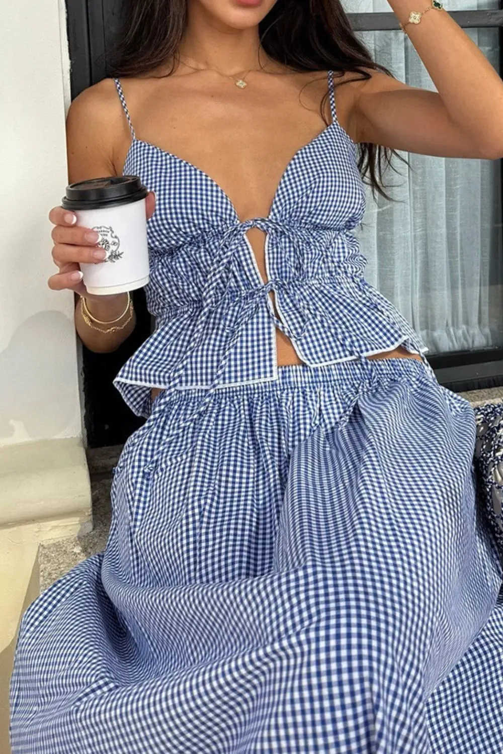 Plaid Tie Front Cami and Skirt Set sold by Charming Charlie