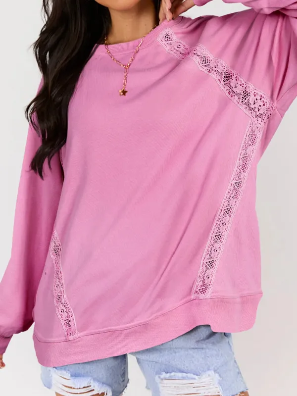 Lace Patched Raglan Sleeve Loose Fit Sweatshirt sold by Charming Charlie