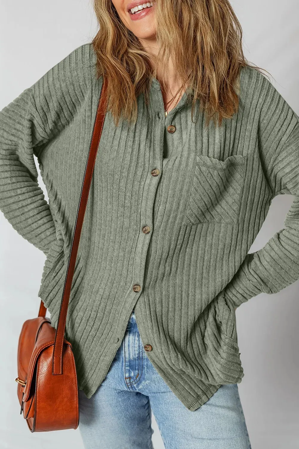 Ribbed Knit Button-Up Cardigan sold by Charming Charlie product image thumbnail 3