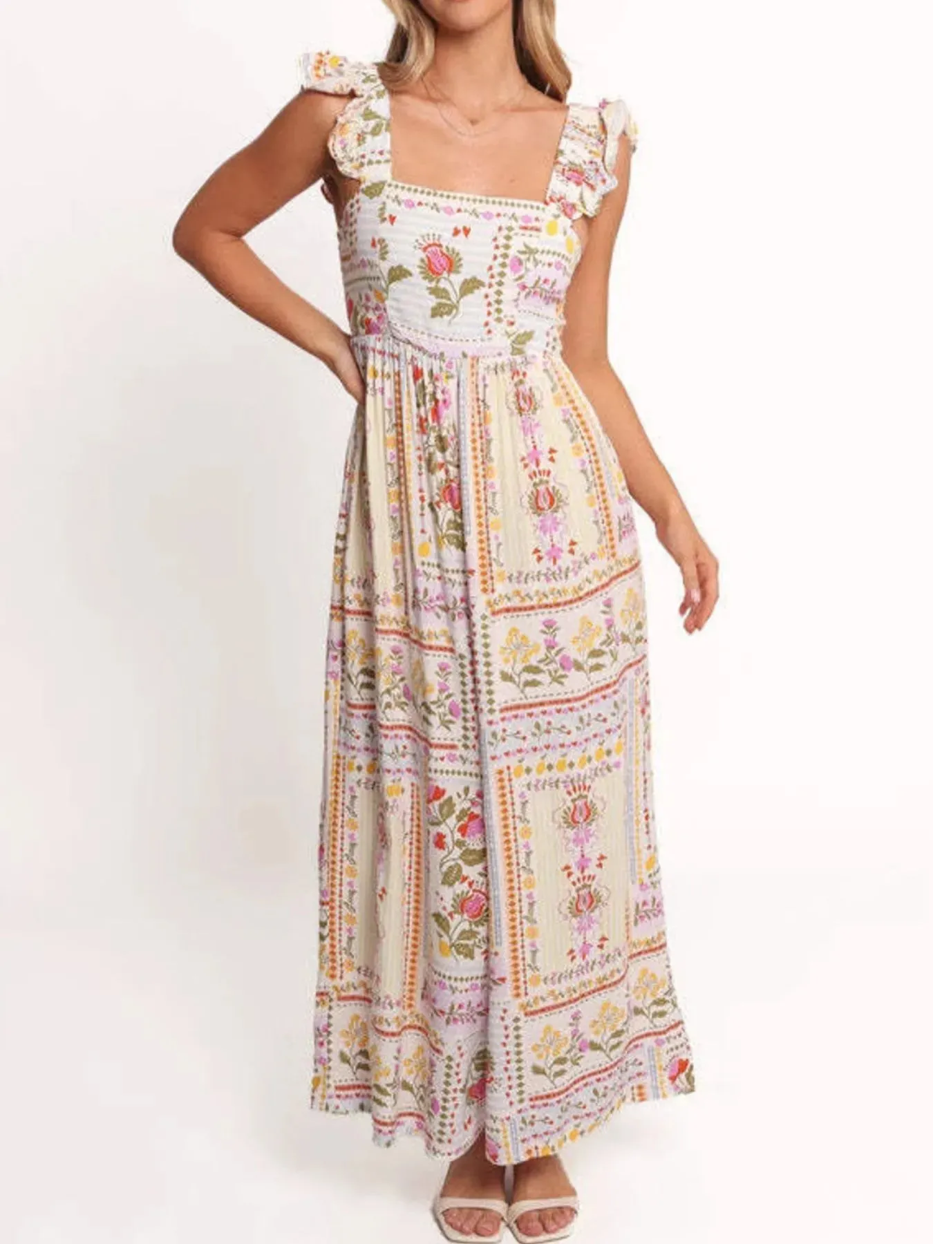 Floral Print Ruffle Strap Jumpsuit sold by Charming Charlie