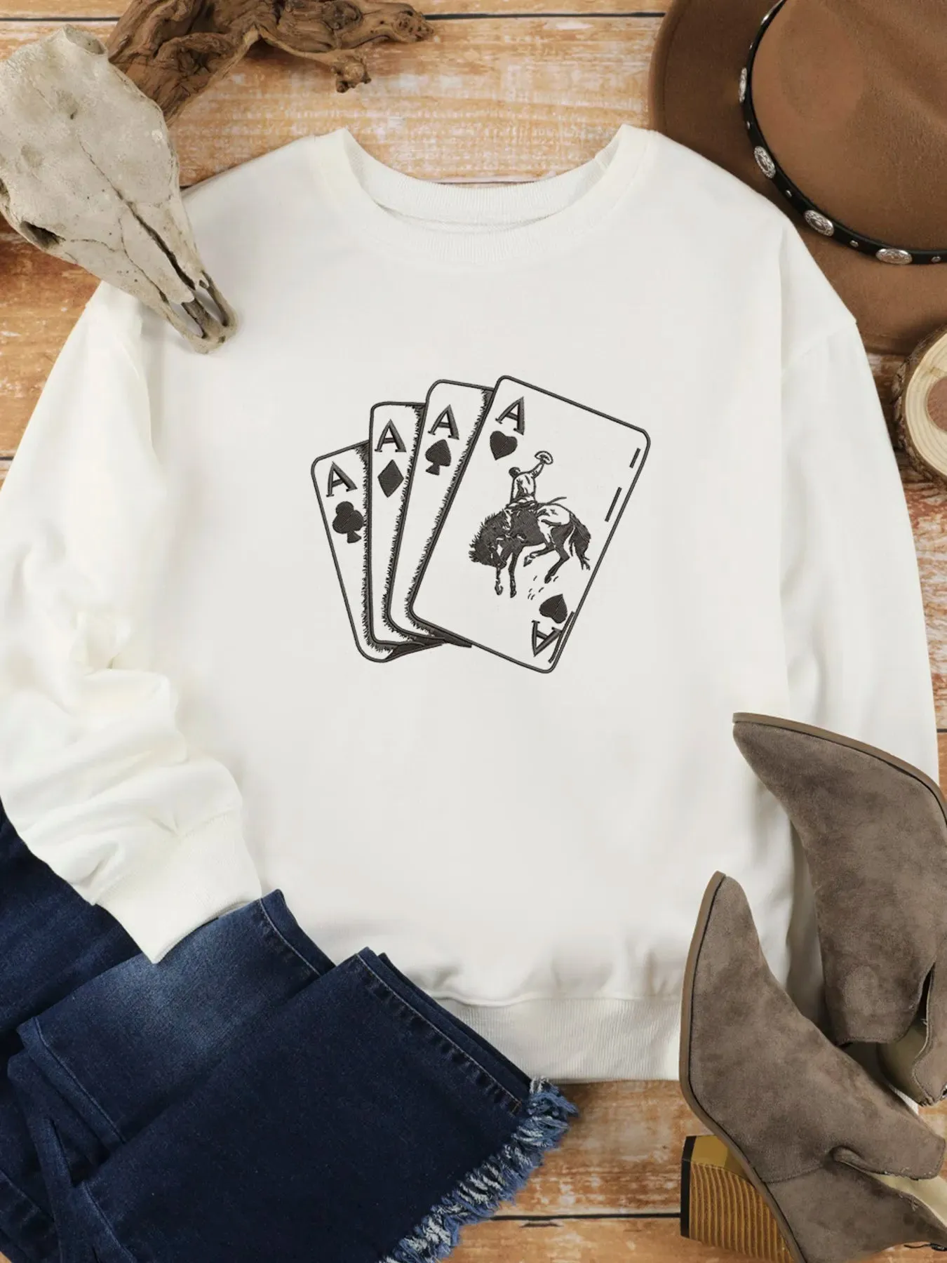 Ace Card Cowboy Graphic Long Sleeve Sweatshirt sold by Charming Charlie product image thumbnail 4