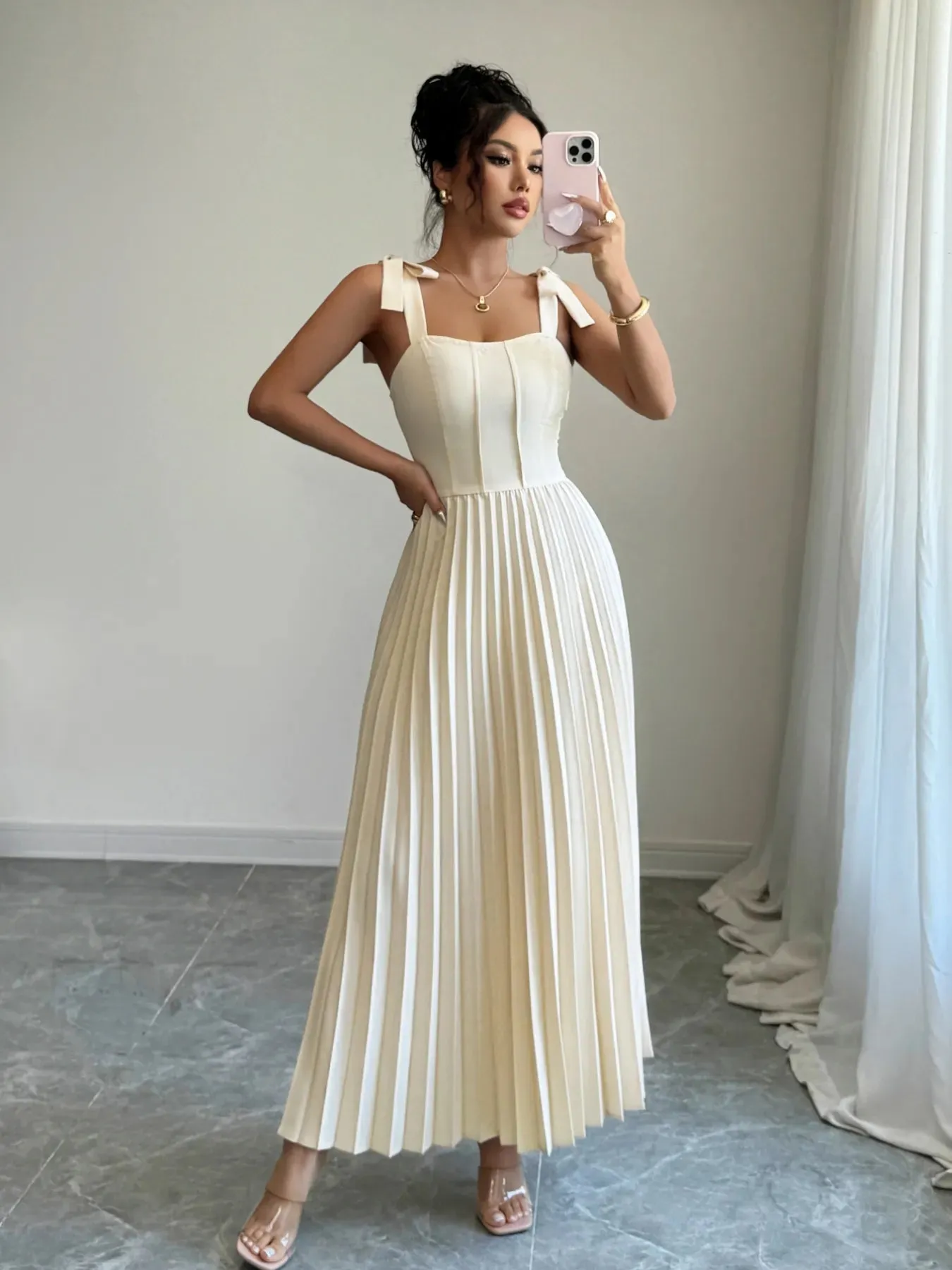 Pleated Tie-Shoulder Maxi Dress sold by Charming Charlie product image thumbnail 2