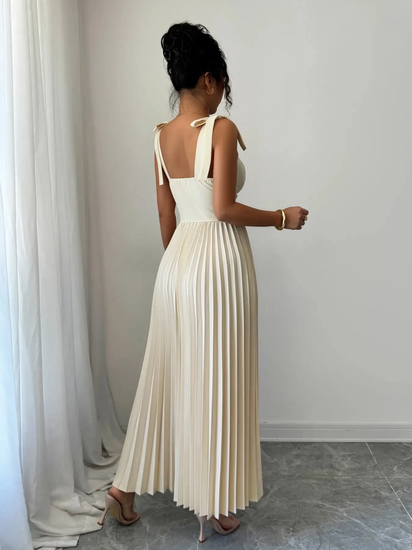 Pleated Tie-Shoulder Maxi Dress sold by Charming Charlie product image thumbnail 4
