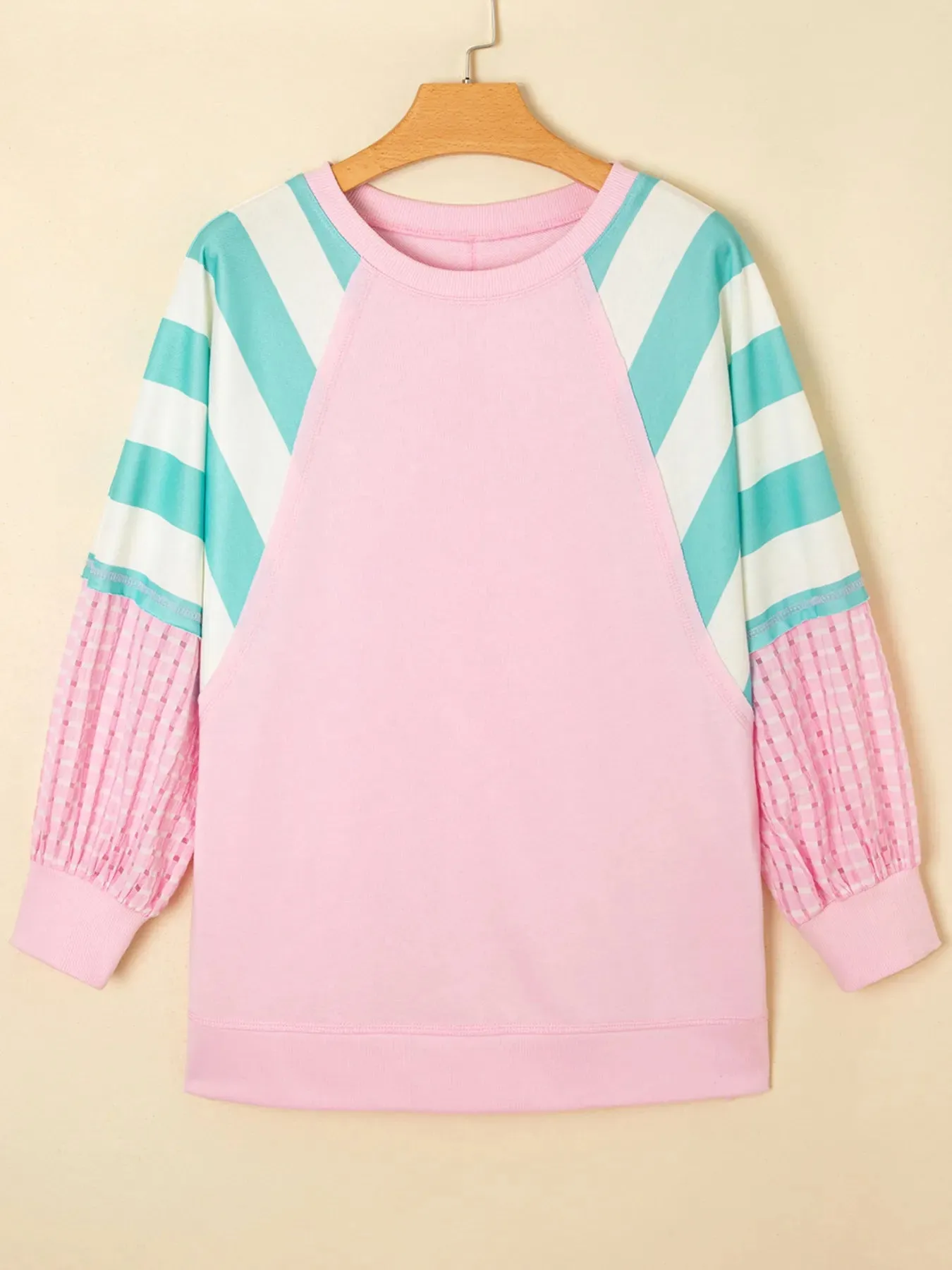 Striped Color Block Patchwork Raglan Sleeve Top with Slits sold by Charming Charlie product image thumbnail 3
