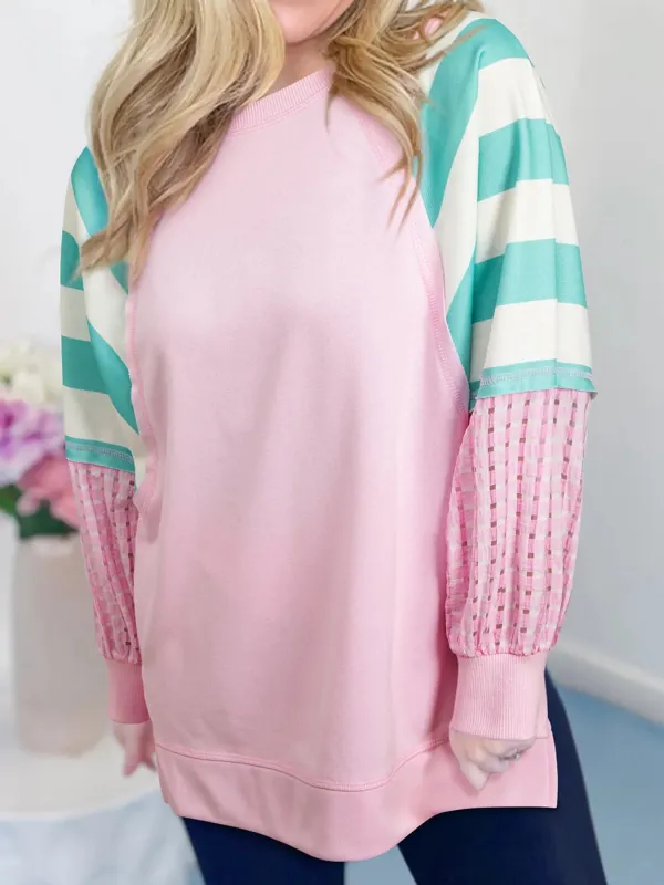 Striped Color Block Patchwork Raglan Sleeve Top with Slits sold by Charming Charlie