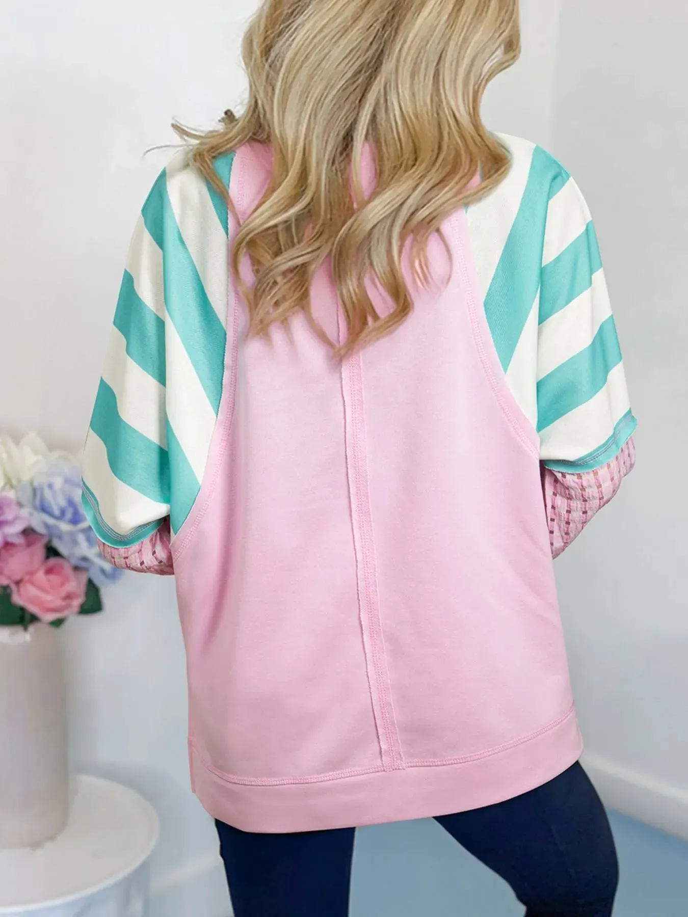 Striped Color Block Patchwork Raglan Sleeve Top with Slits sold by Charming Charlie product image thumbnail 2