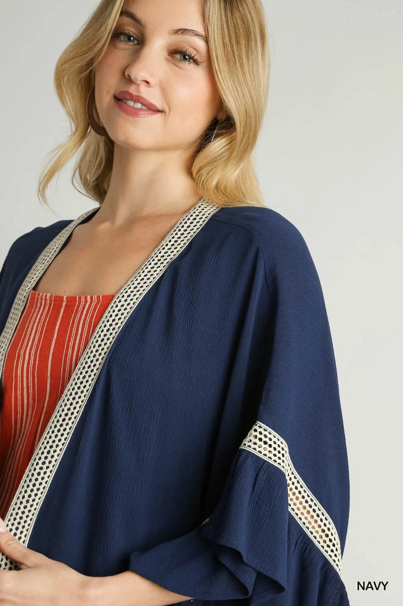 Umgee Ruffle Trim Kimono with Crochet Accent sold by Charming Charlie product image thumbnail 5