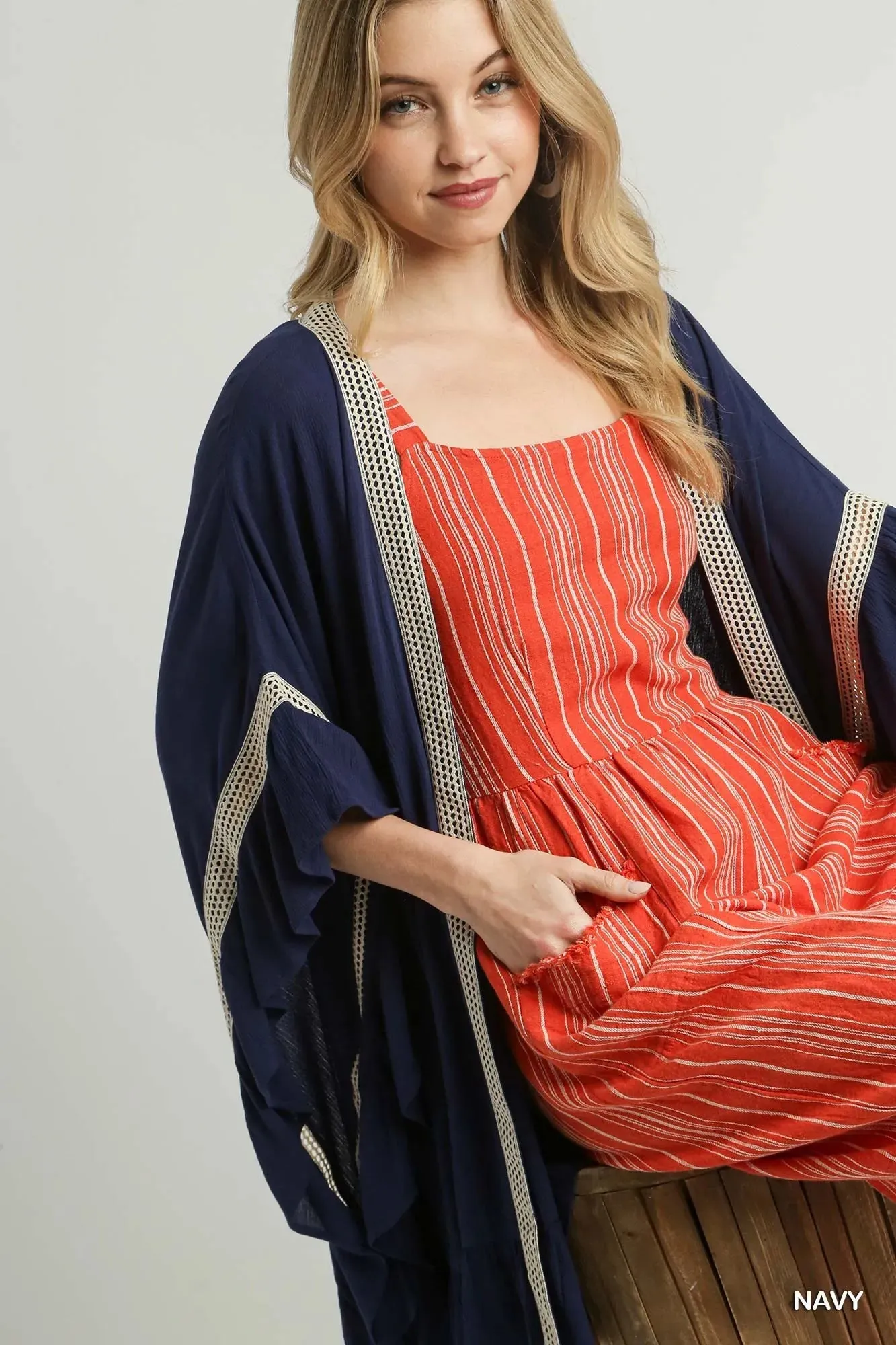 Umgee Ruffle Trim Kimono with Crochet Accent sold by Charming Charlie product image thumbnail 4