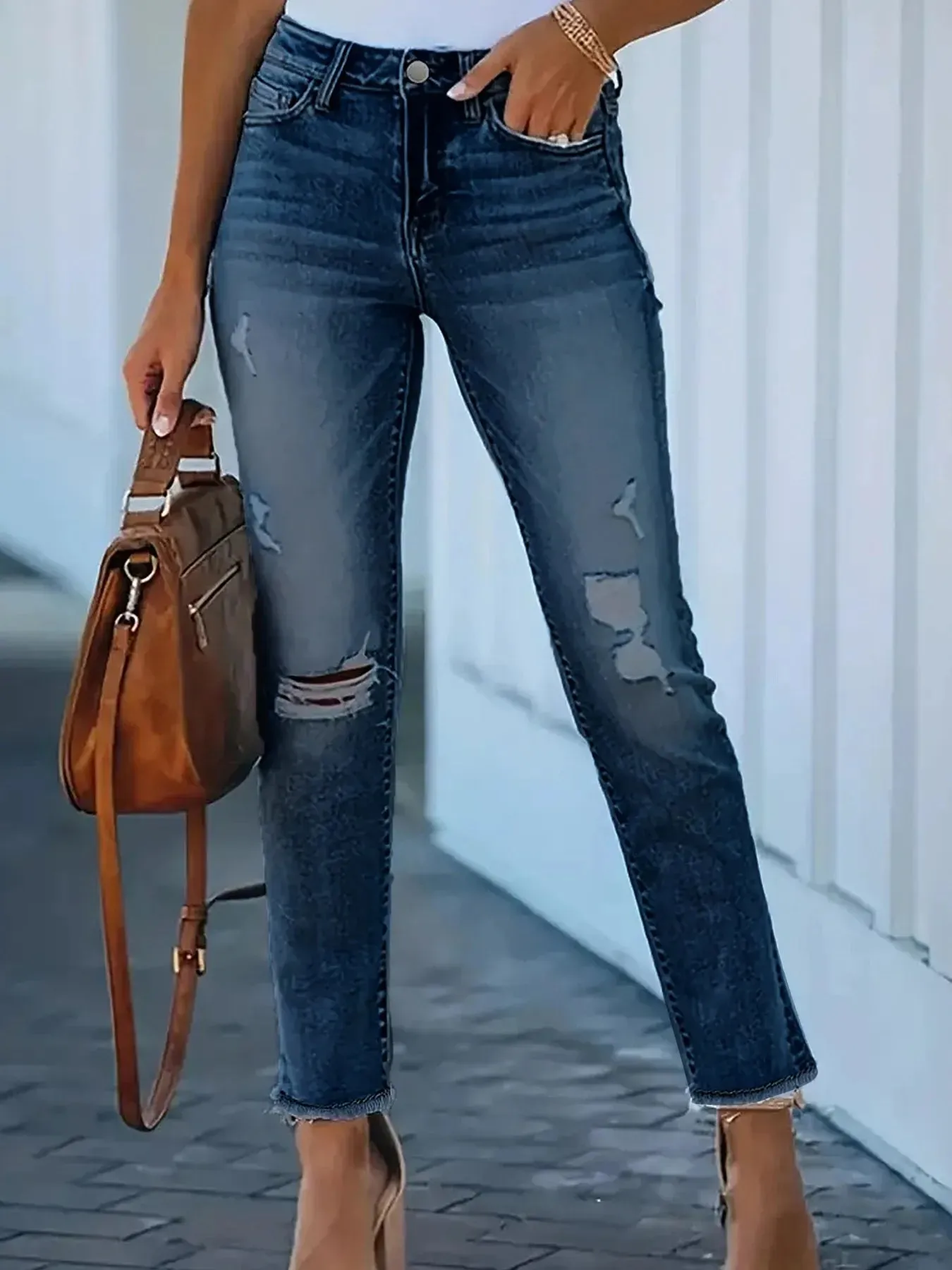 Distressed High-Waisted Skinny Jeans sold by Charming Charlie product image thumbnail 5