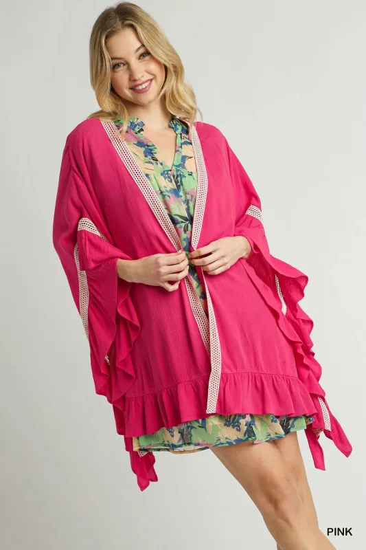 Umgee Ruffle Trim Kimono with Crochet Accent sold by Charming Charlie