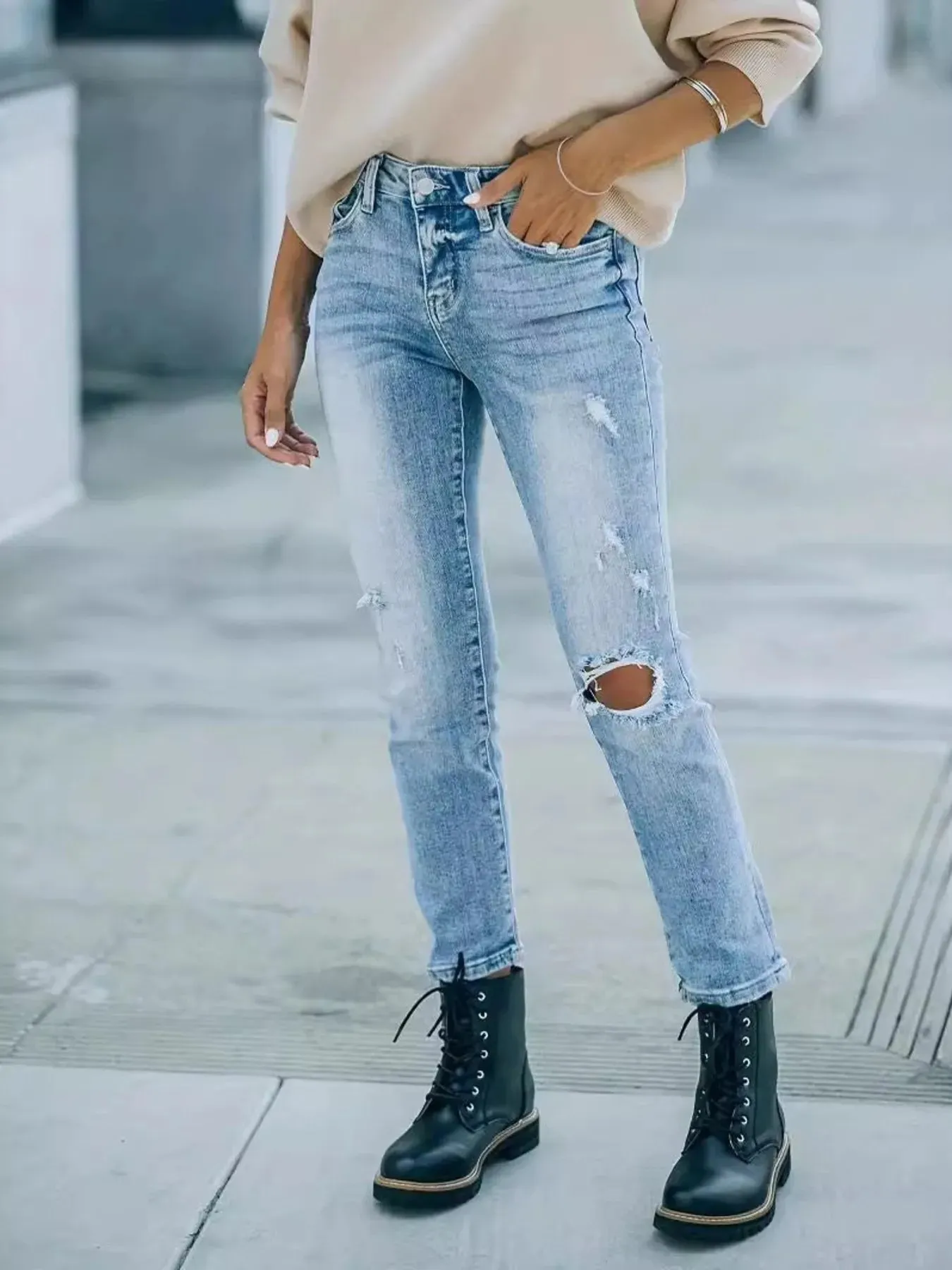 Distressed High Waist Jeans sold by Charming Charlie product image thumbnail 2