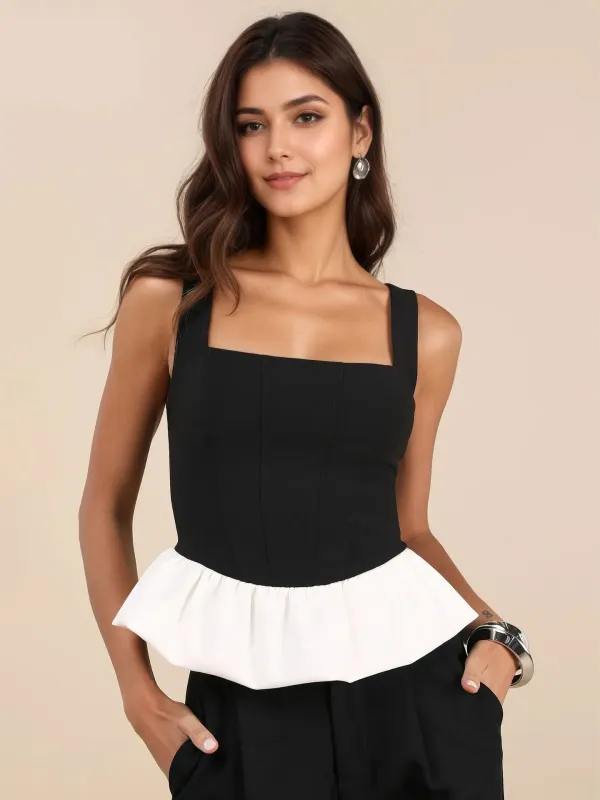 Contrast Ruffled Hem Square Neck Tank sold by Charming Charlie