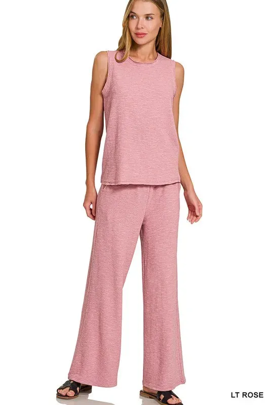 Zenana Cotton Slub Tank and Pants Set sold by Charming Charlie