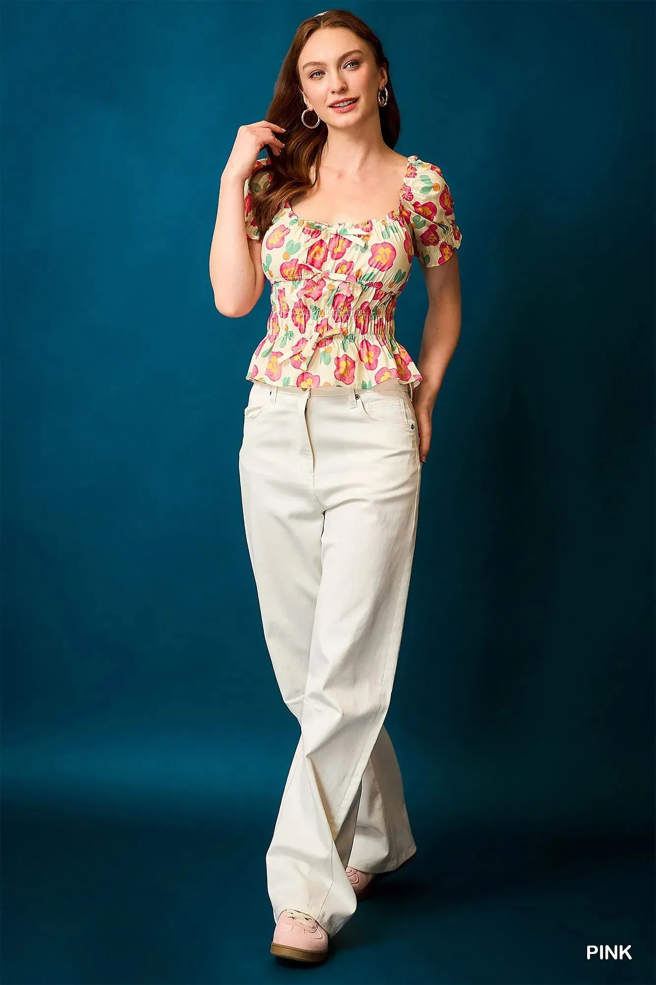 Umgee Floral Smocked Peplum Blouse sold by Charming Charlie product image thumbnail 5