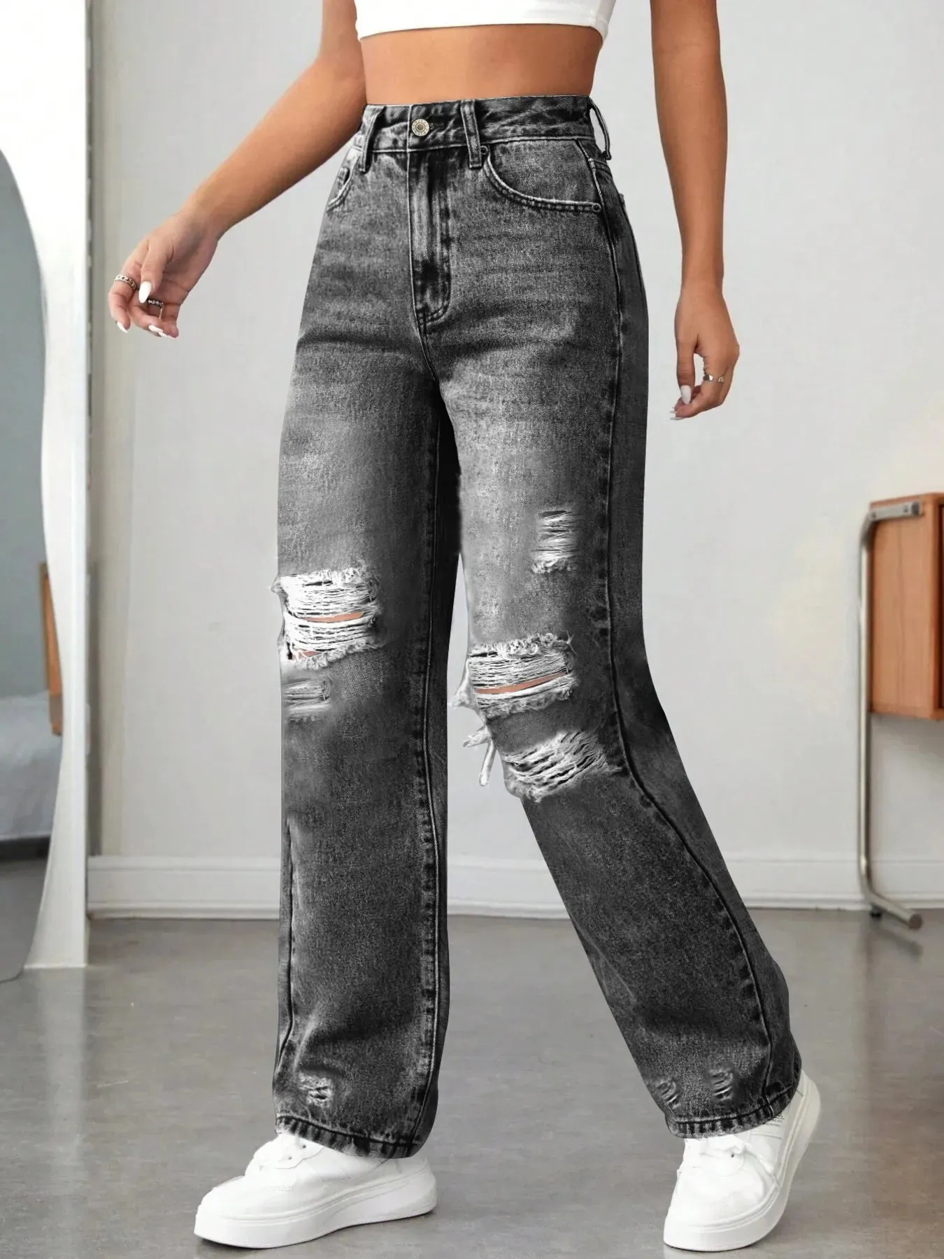 Distressed High Waisted Jeans sold by Charming Charlie product image thumbnail 4