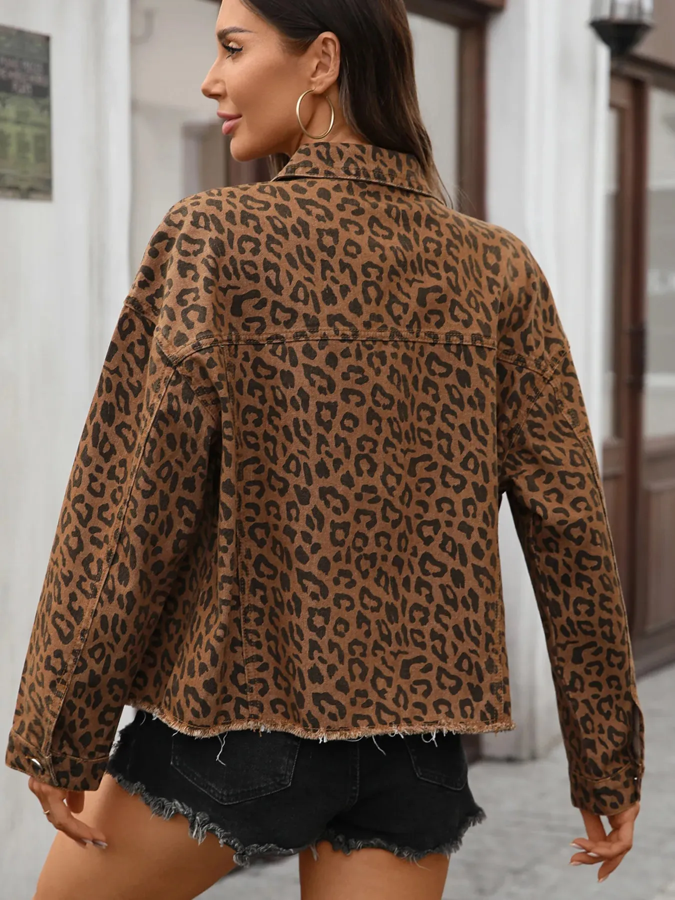 Leopard Print Raw Hem Denim Jacket sold by Charming Charlie product image thumbnail 3