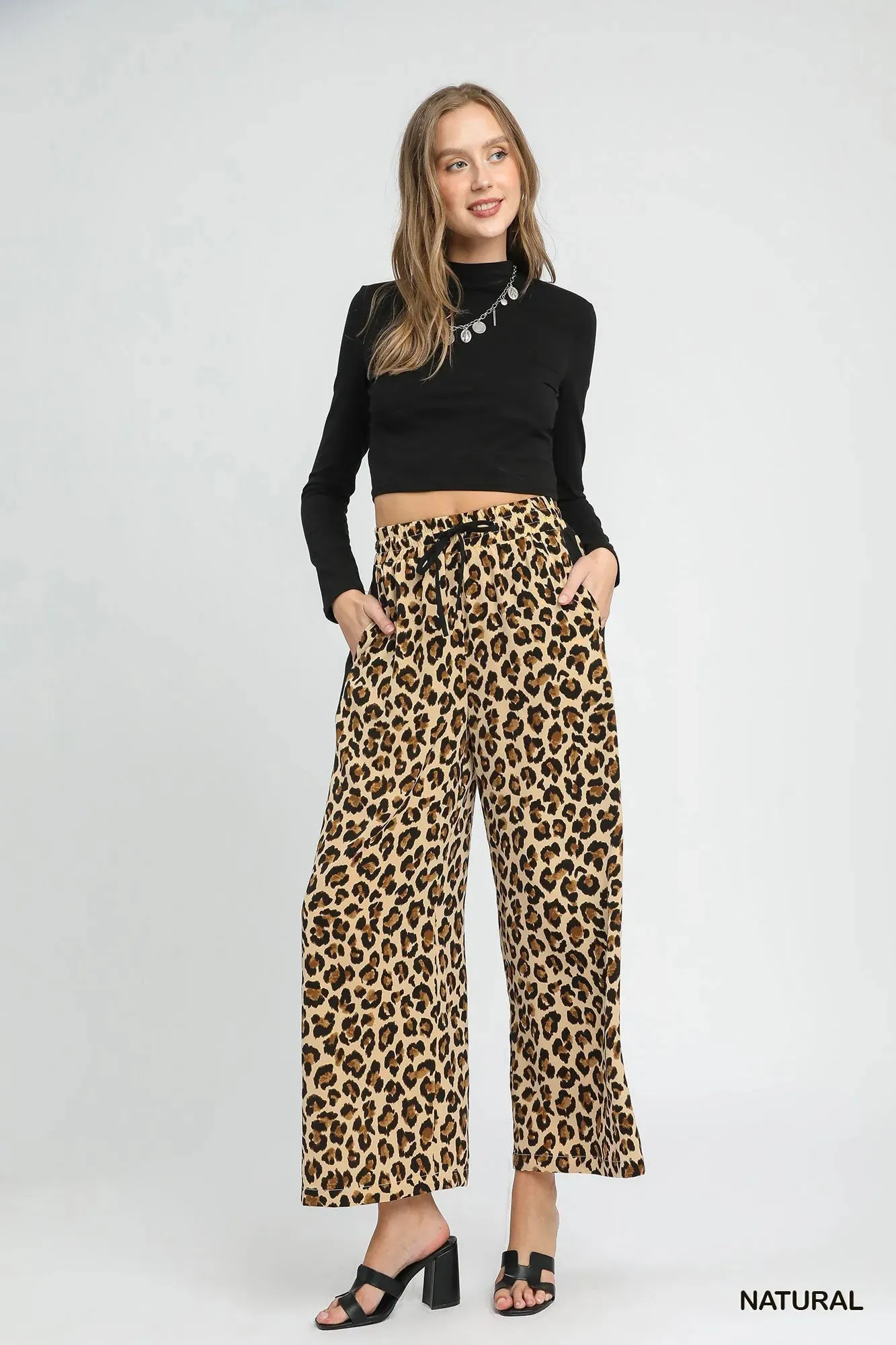 Umgee Leopard Print Wide-Leg Drawstring Pants sold by Charming Charlie product image thumbnail 5