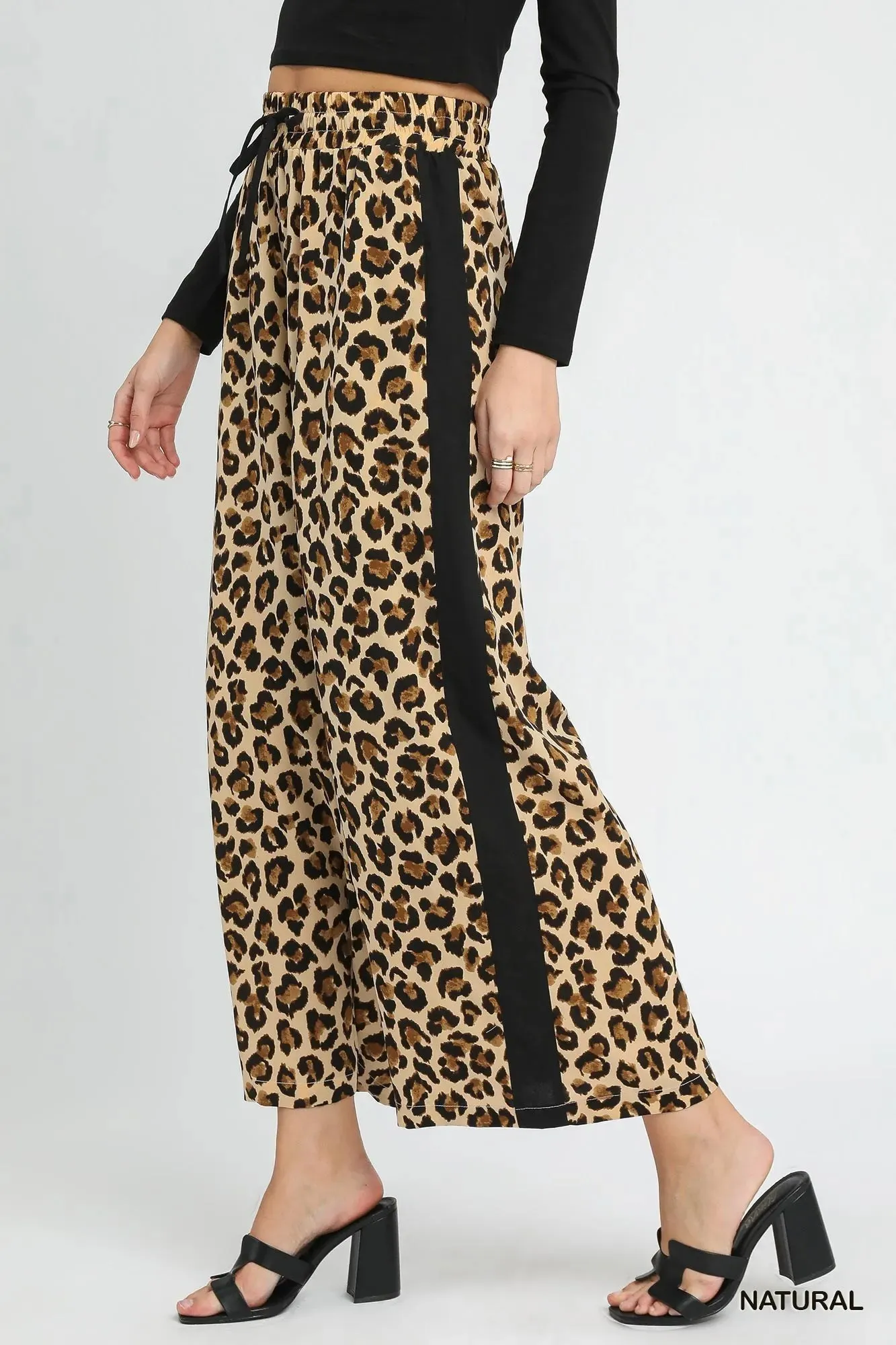 Umgee Leopard Print Wide-Leg Drawstring Pants sold by Charming Charlie product image thumbnail 3
