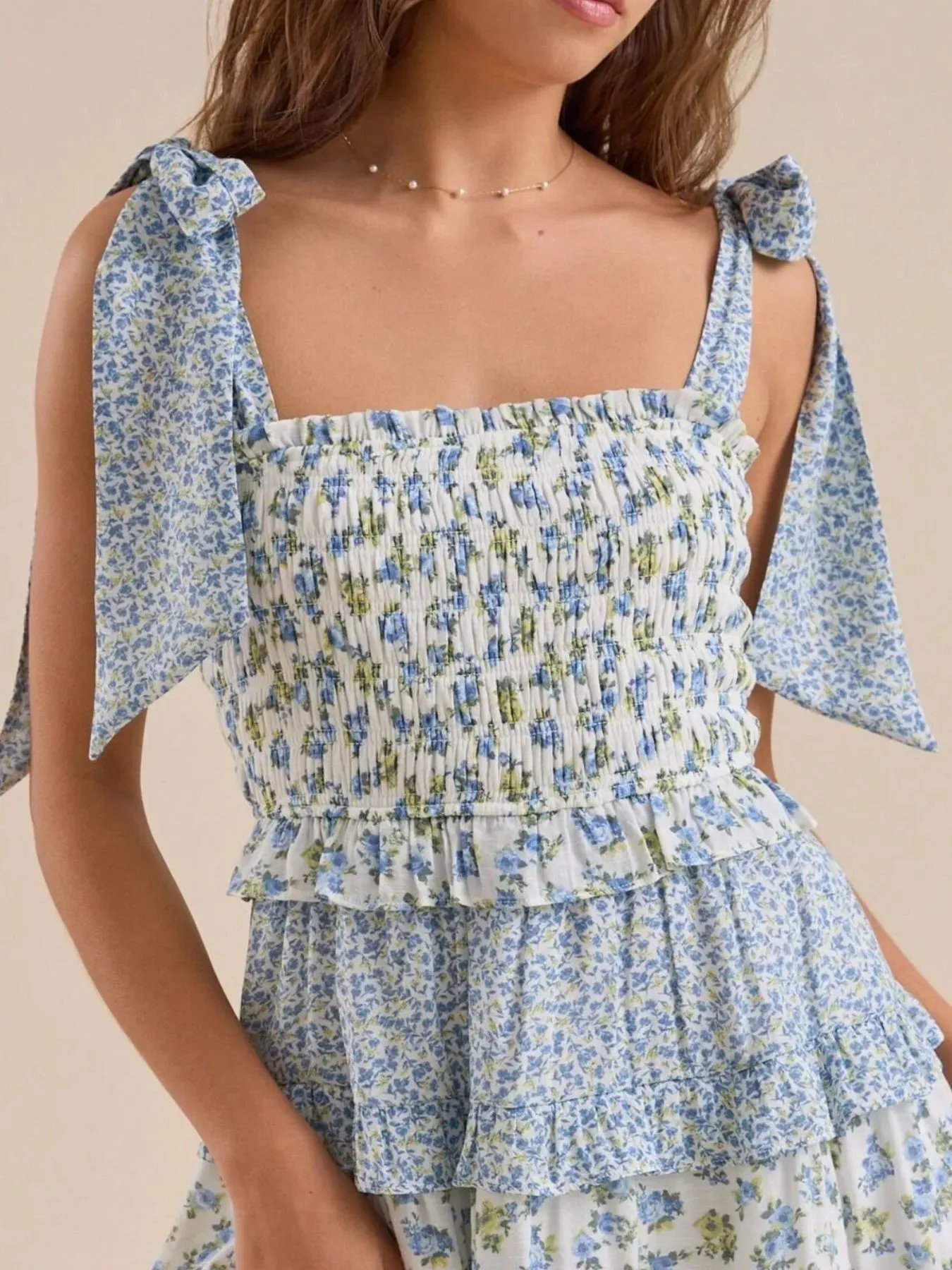 Floral Smocked Tie-Shoulder Summer Dress sold by Charming Charlie product image thumbnail 2