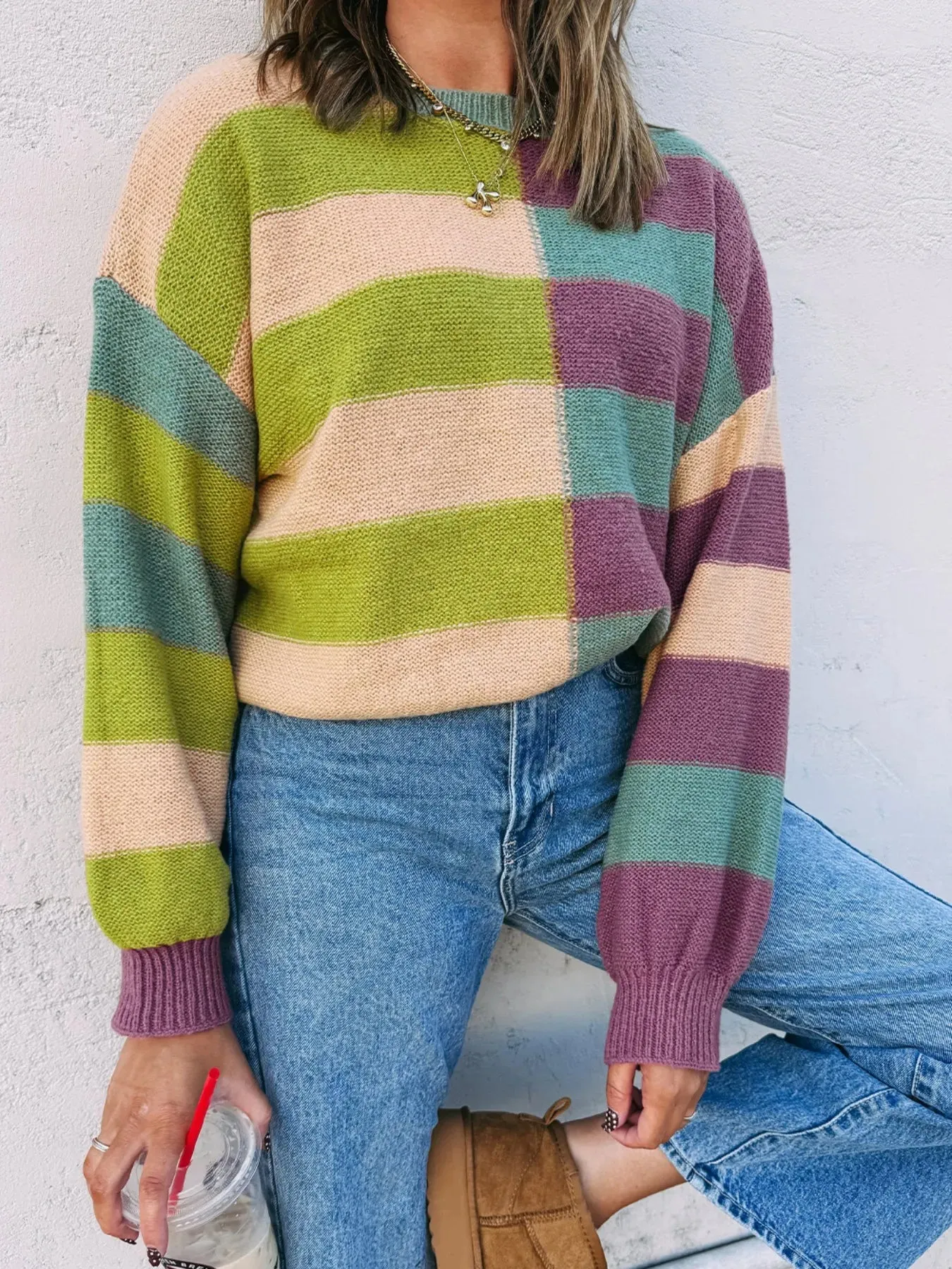 Stripe Drop Shoulder Ribbed Edge Sweater sold by Charming Charlie product image thumbnail 3